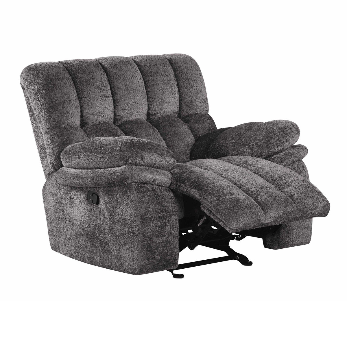 43 Inch Leather Manual Glider Recliner with Biscuit-Padded Seats & Back