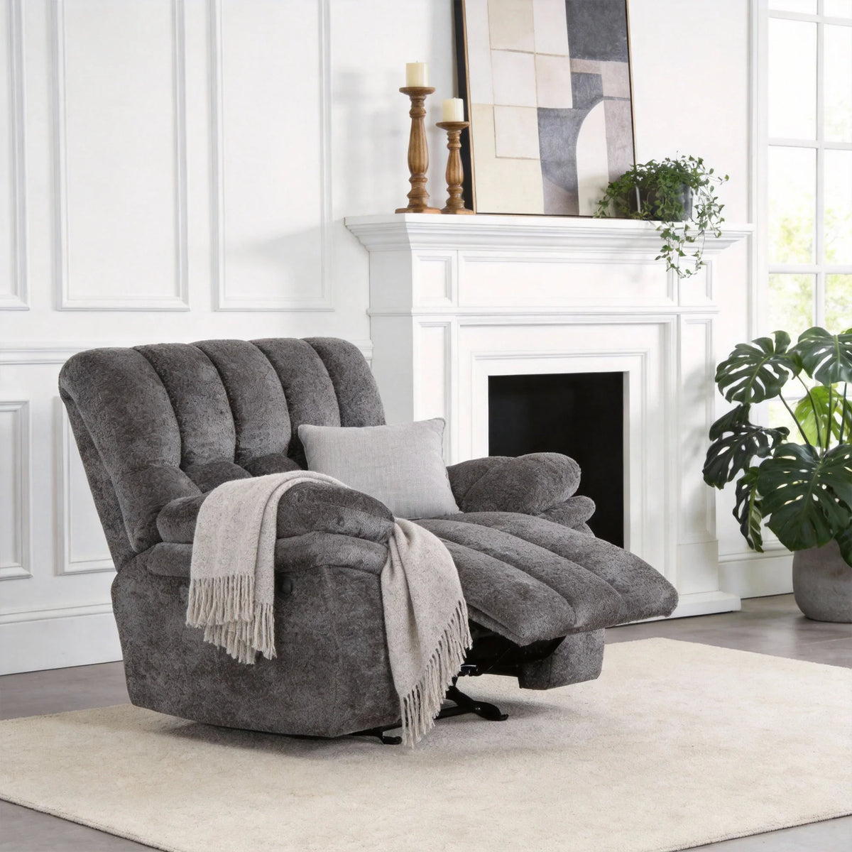 43 Inch Leather Manual Glider Recliner with Biscuit-Padded Seats & Back