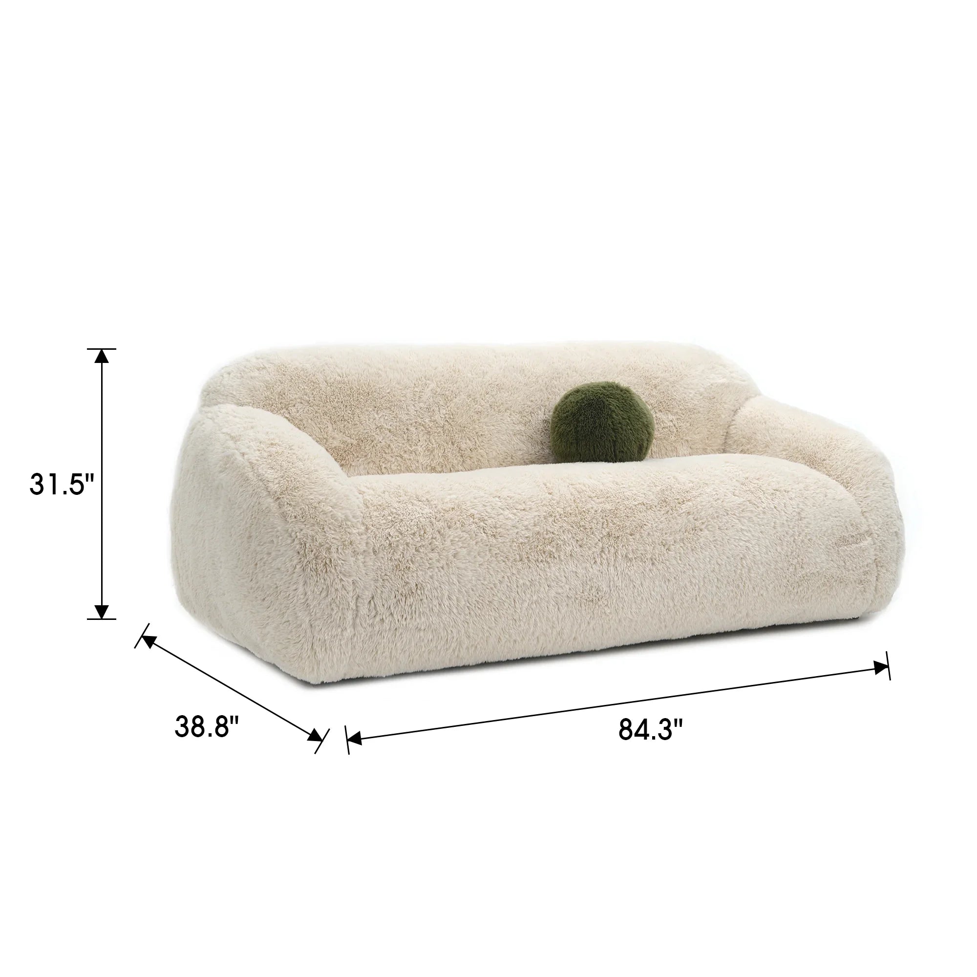 84 Inch Darwen Modern Faux Fur Sofa with Ball Pillow for Living Room