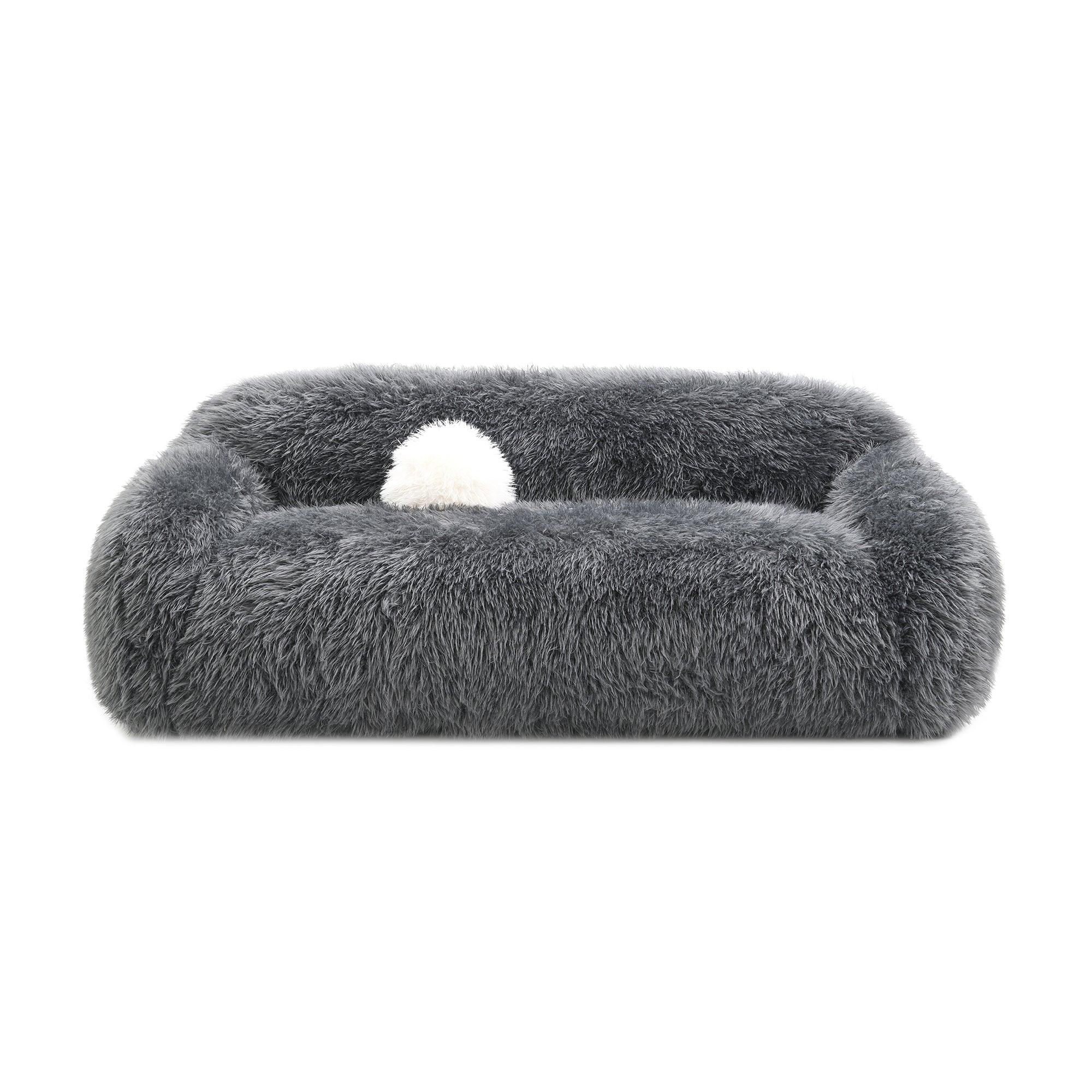84 Inch Darwen Modern Faux Fur Sofa with Ball Pillow for Living Room