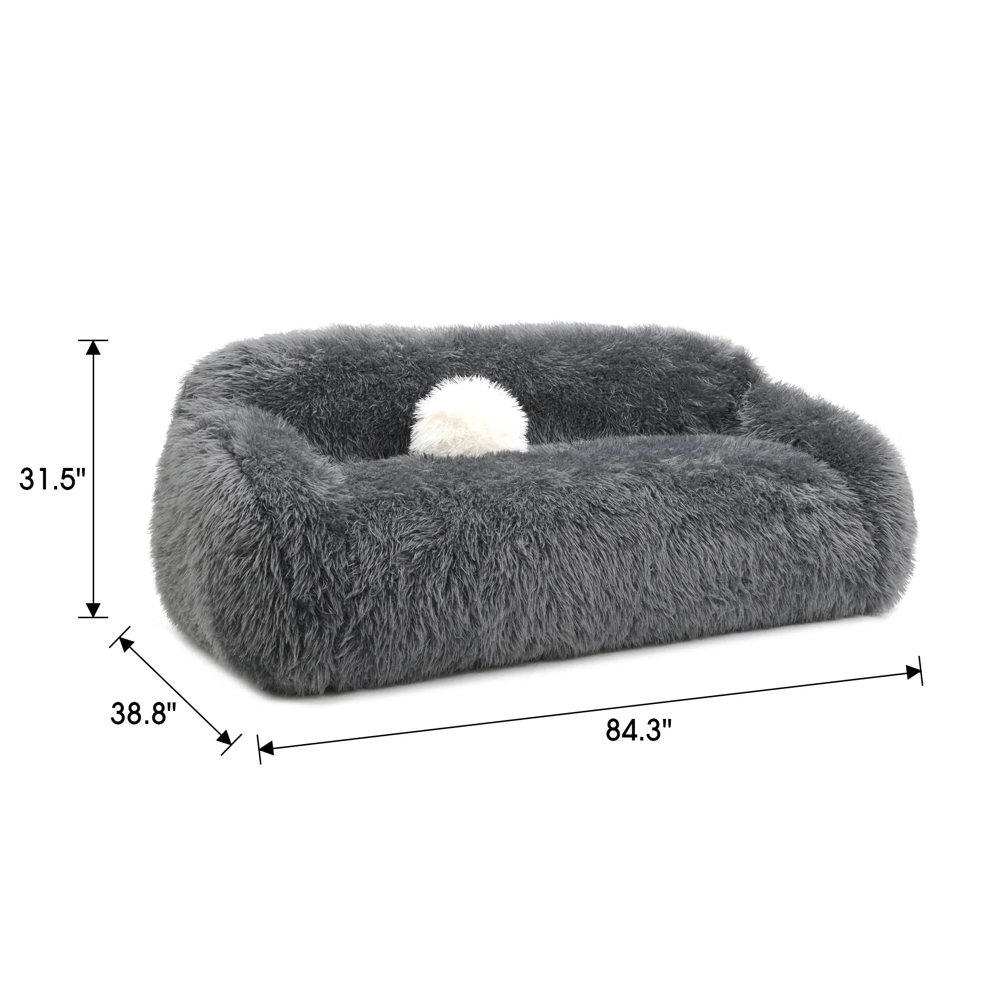 84 Inch Darwen Modern Faux Fur Sofa with Ball Pillow for Living Room