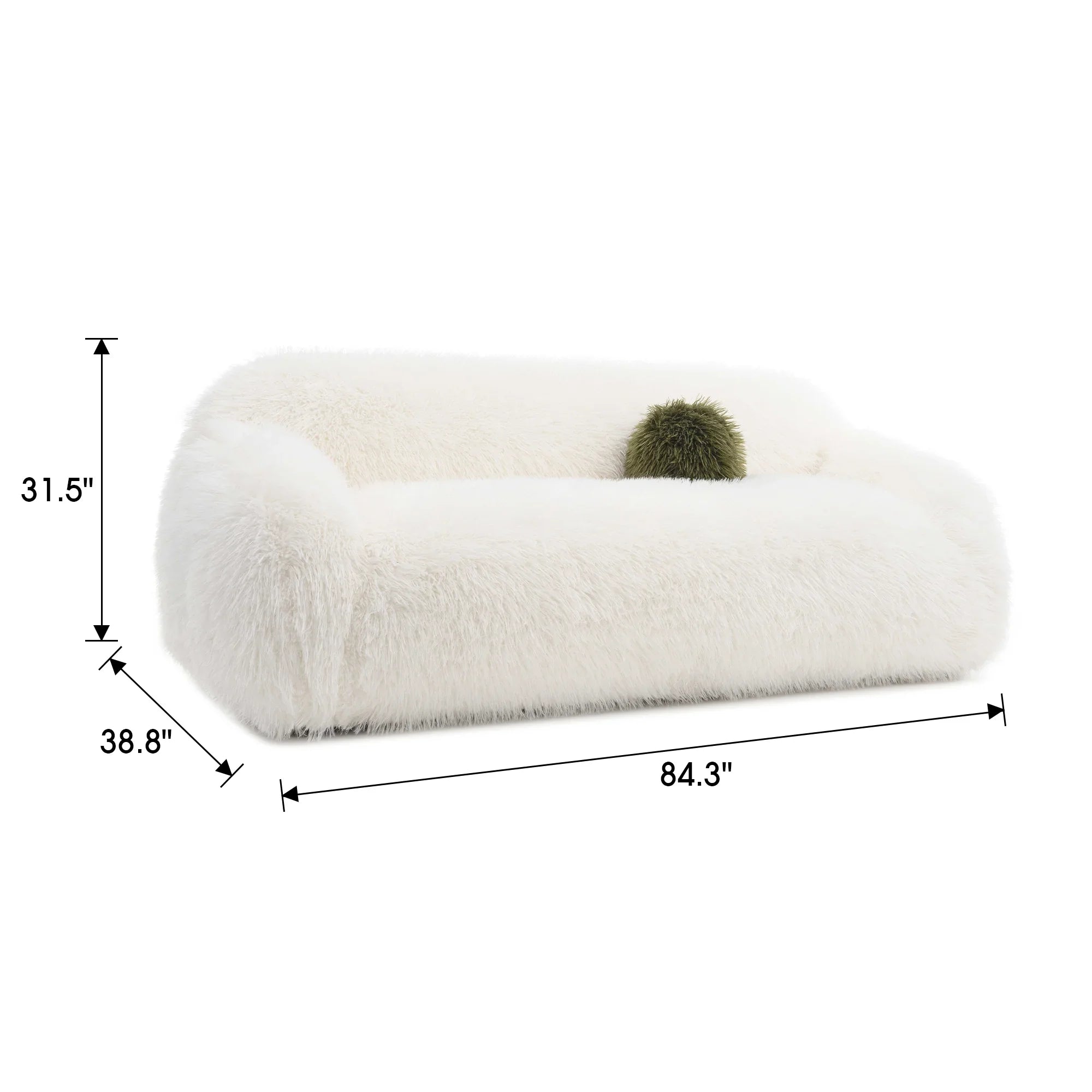 84 Inch Darwen Modern Faux Fur Sofa with Ball Pillow for Living Room