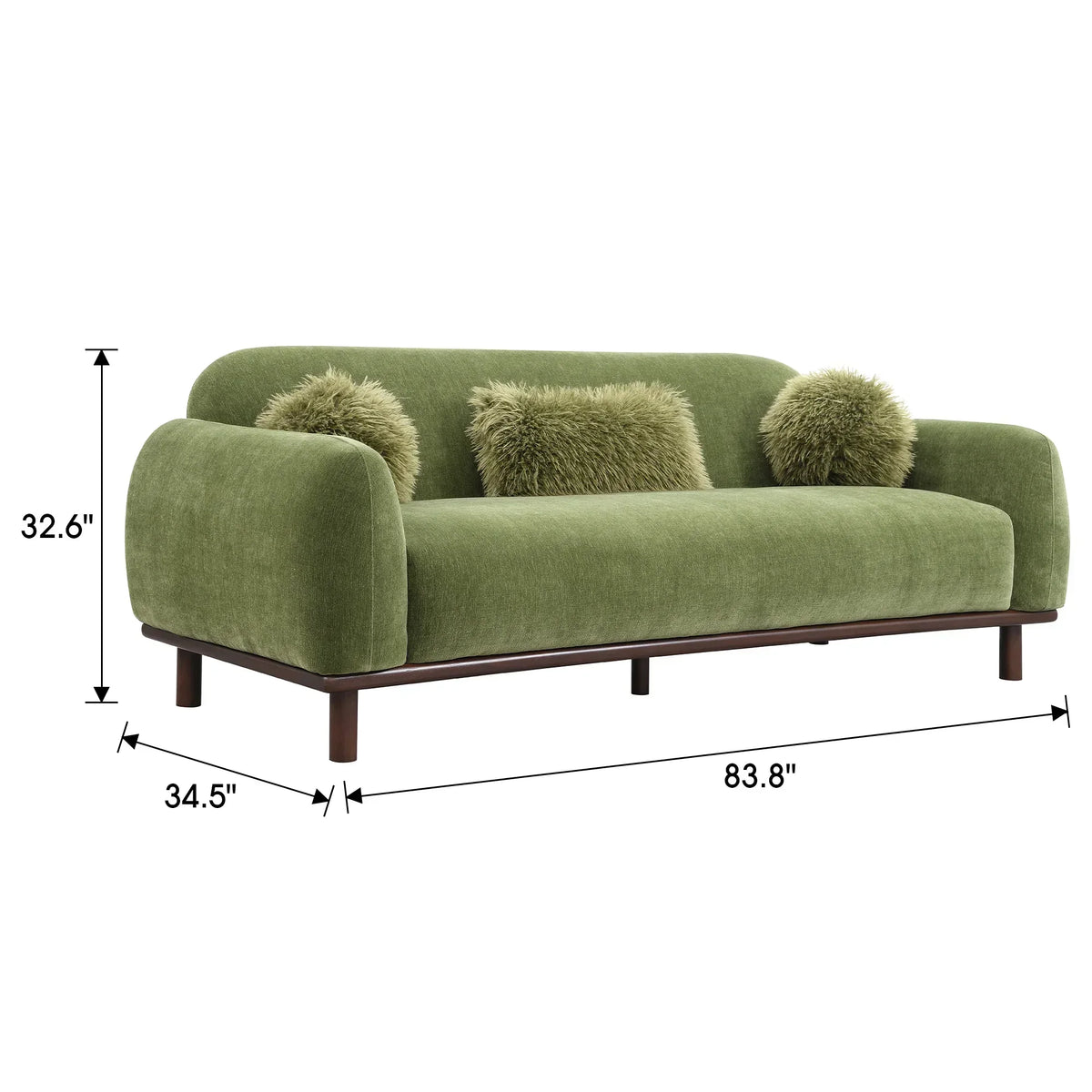 Mellone 84" Mid-Century Modern Chenille Sofa with 3 Pillows