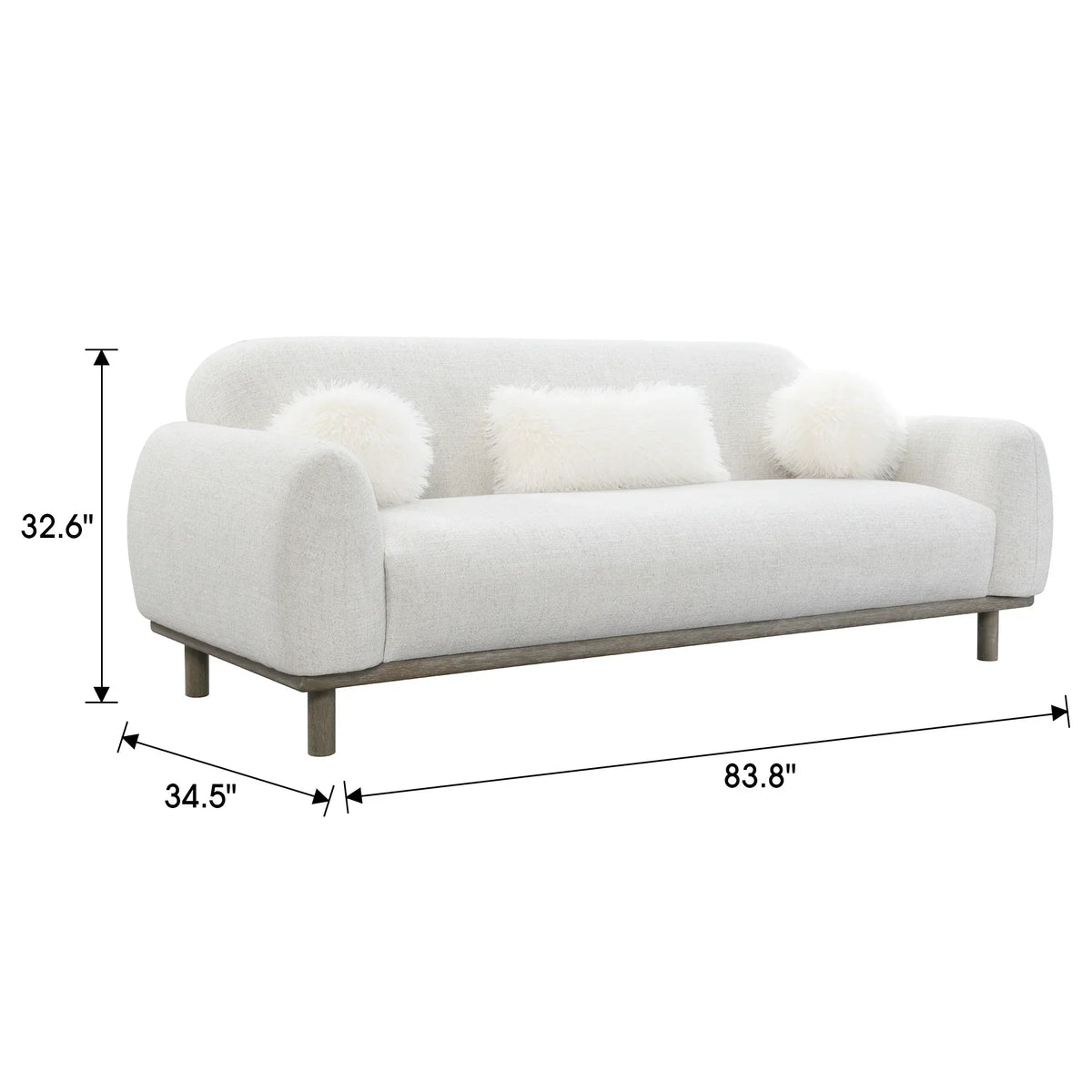 Mellone 84" Mid-Century Modern Chenille Sofa with 3 Pillows