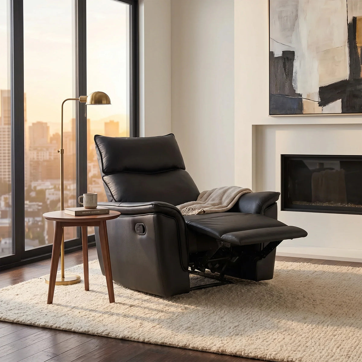 Bienne 38 Inch Leather Match Manual Recliner Chair