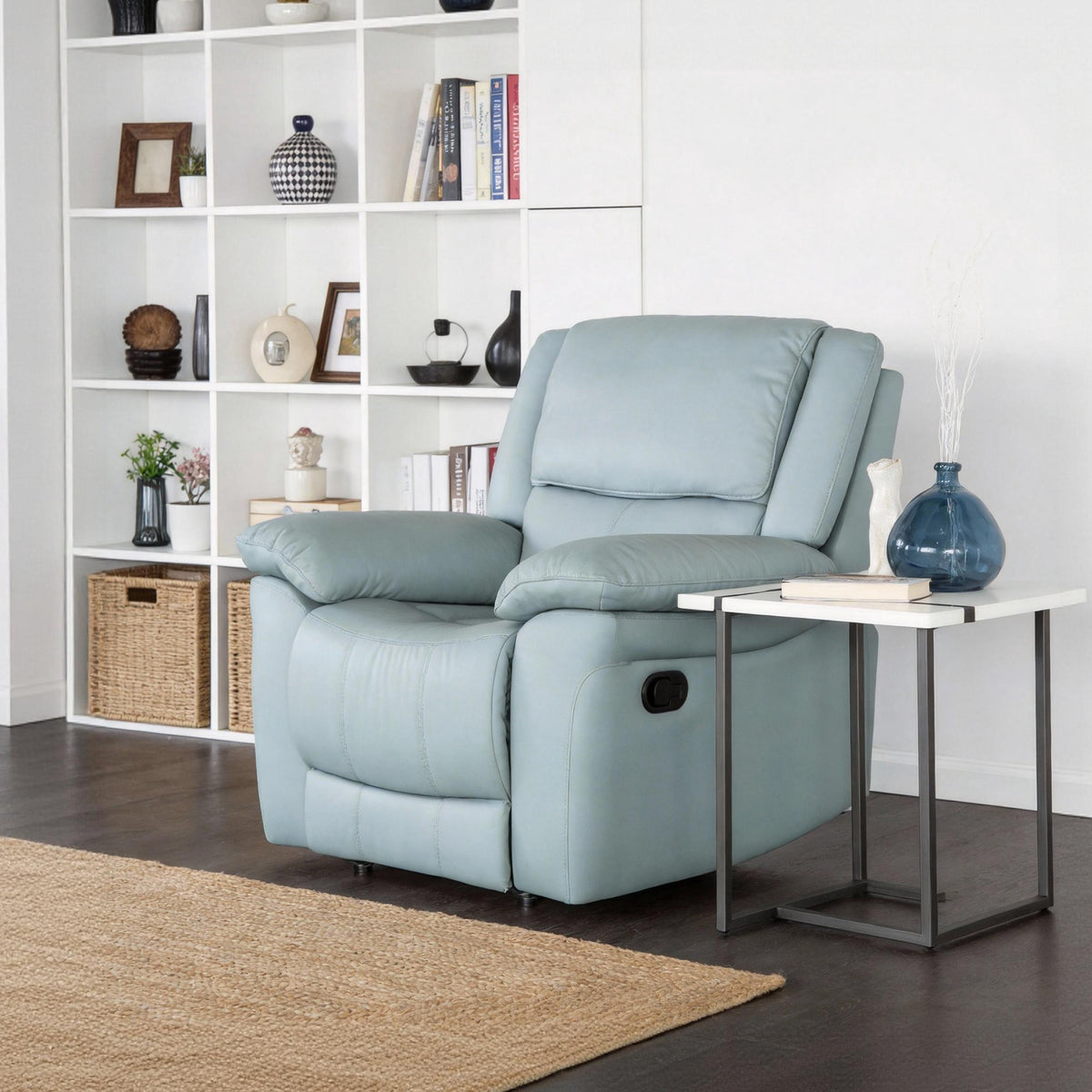38 Inch Leather Recliner Chair with Pillow Top Arms for Living Room