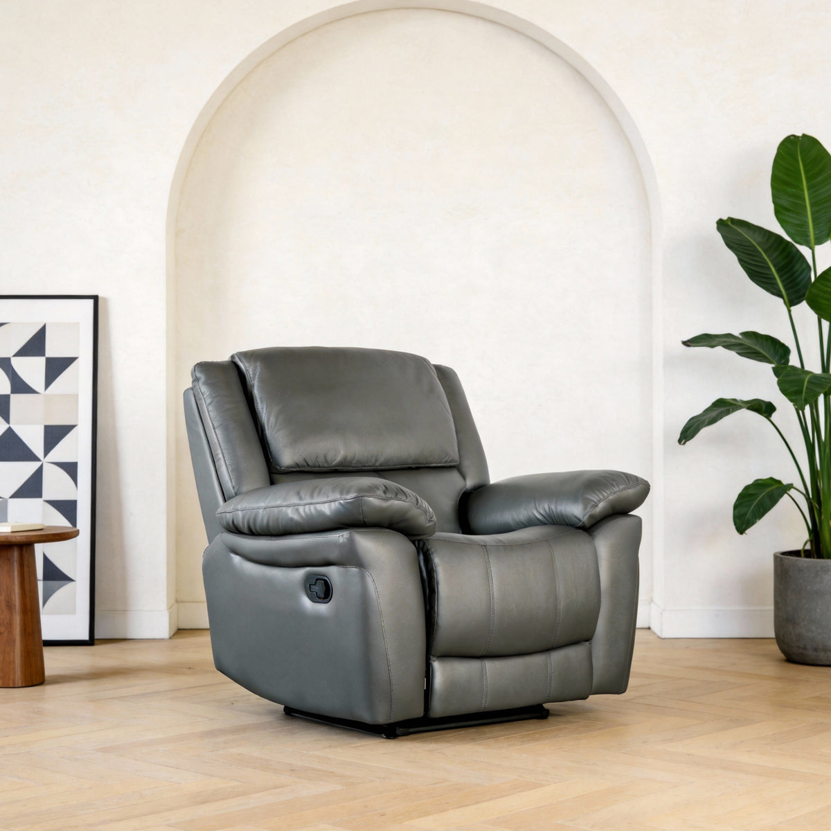 38 Inch Leather Recliner Chair with Pillow Top Arms for Living Room