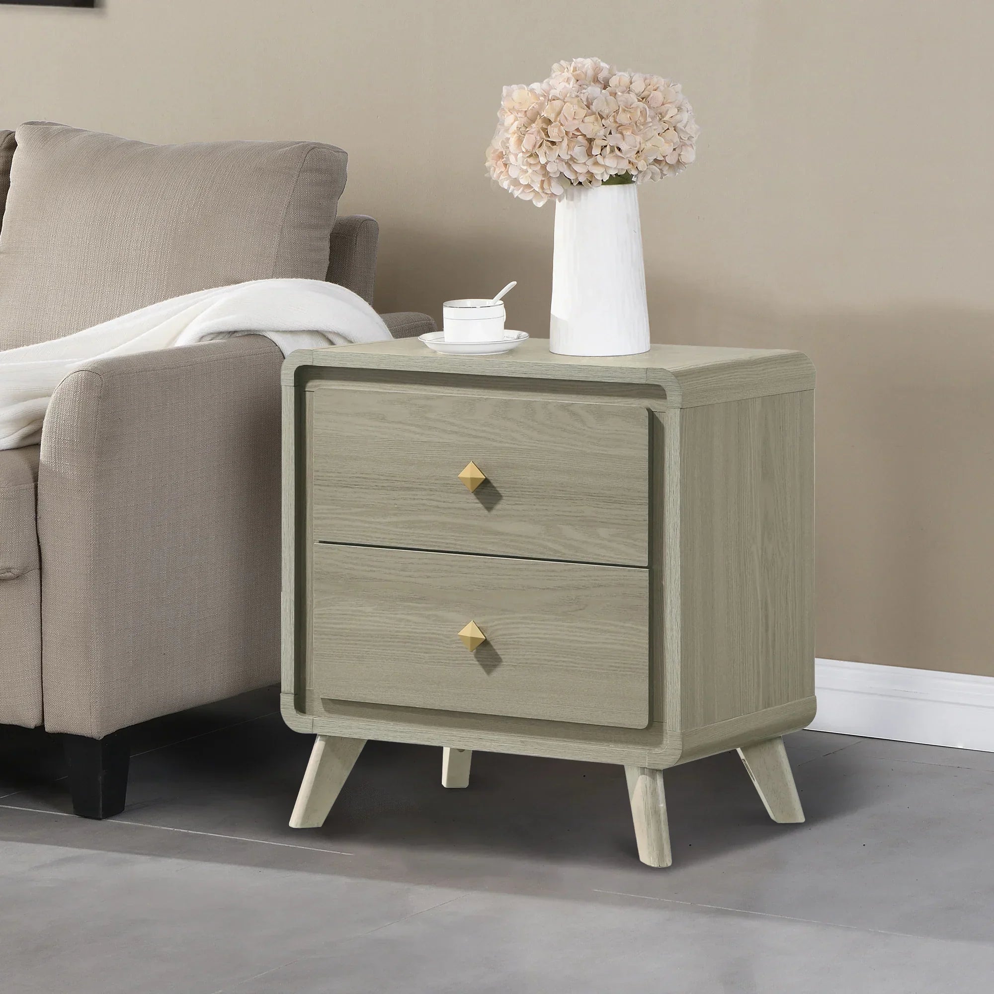 Rainier Modern 25" Gray Wood 2-Drawer Nightstand