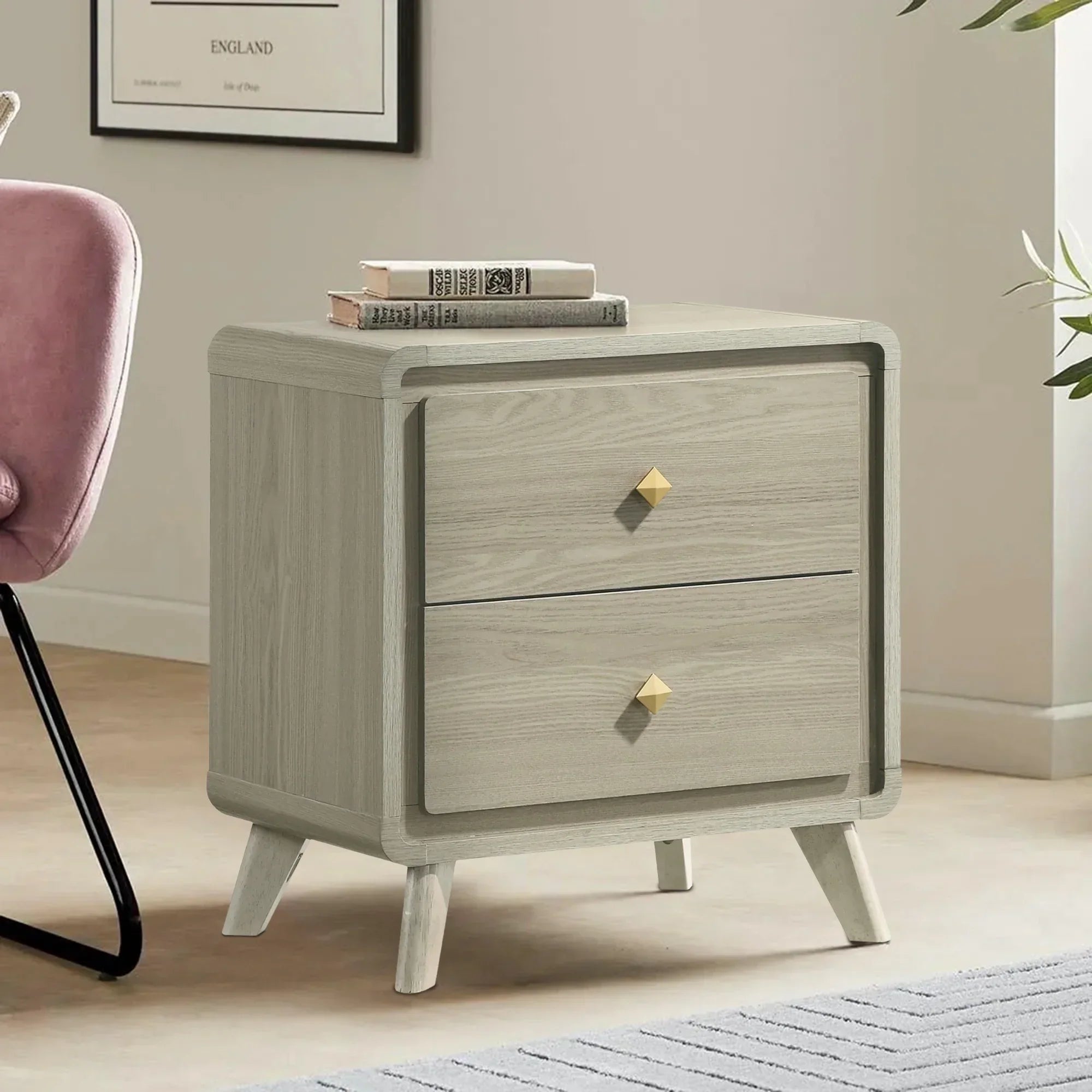 Rainier Modern 25" Gray Wood 2-Drawer Nightstand