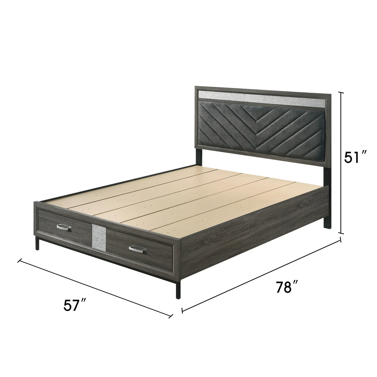 3-Piece Voleta Full & Queen & E.King Storage Platform Bedroom Set with Metal Leg
