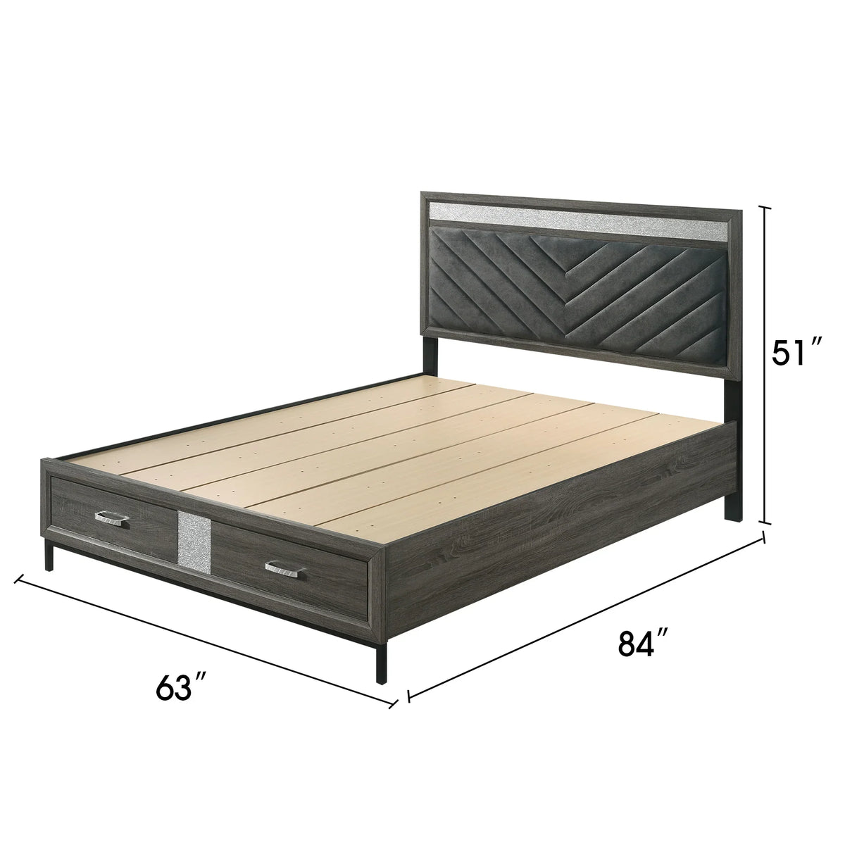 3-Piece Voleta Full & Queen & E.King Storage Platform Bedroom Set with Metal Leg