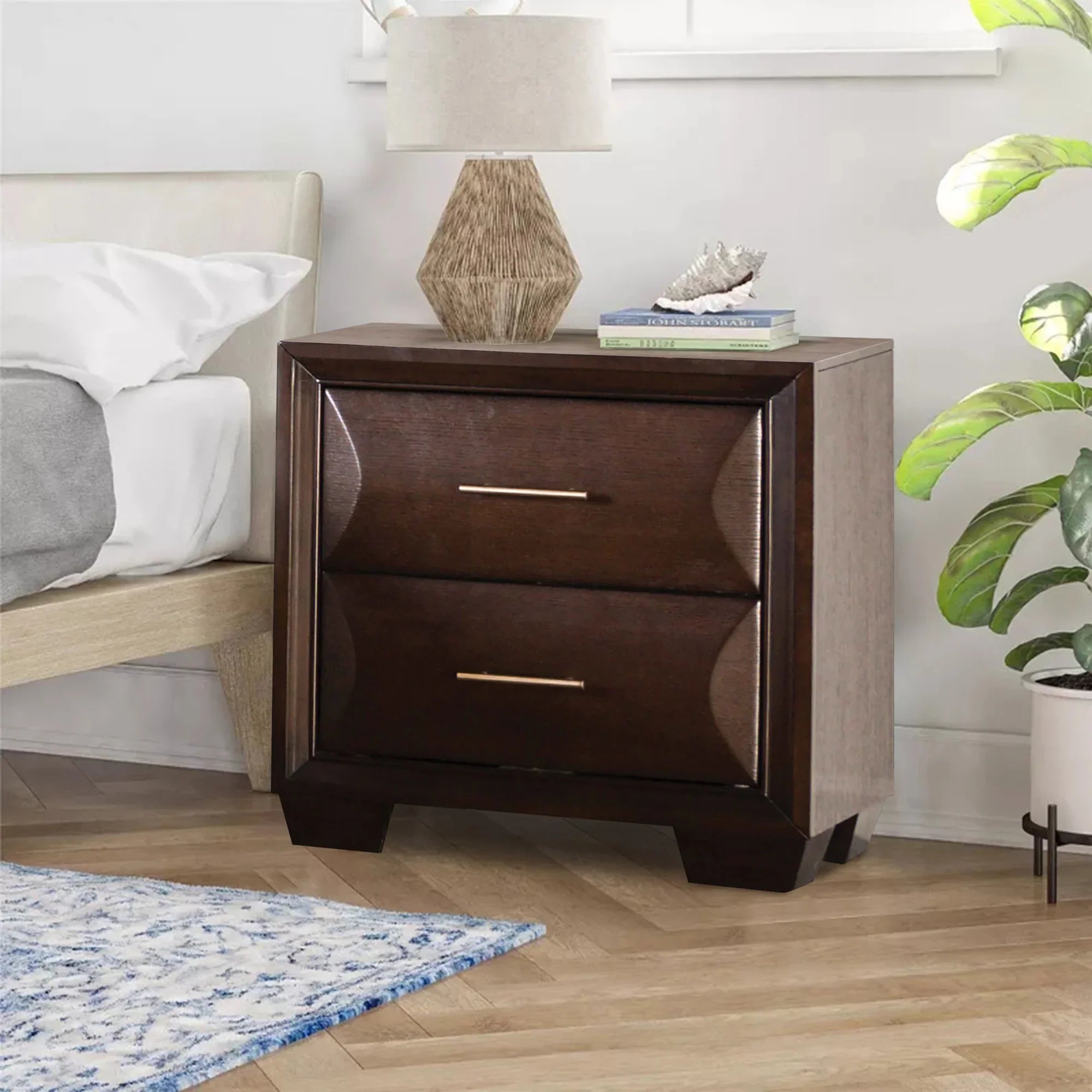 Hinwitz Transitional Solid Wood 2-Drawer Nightstand
