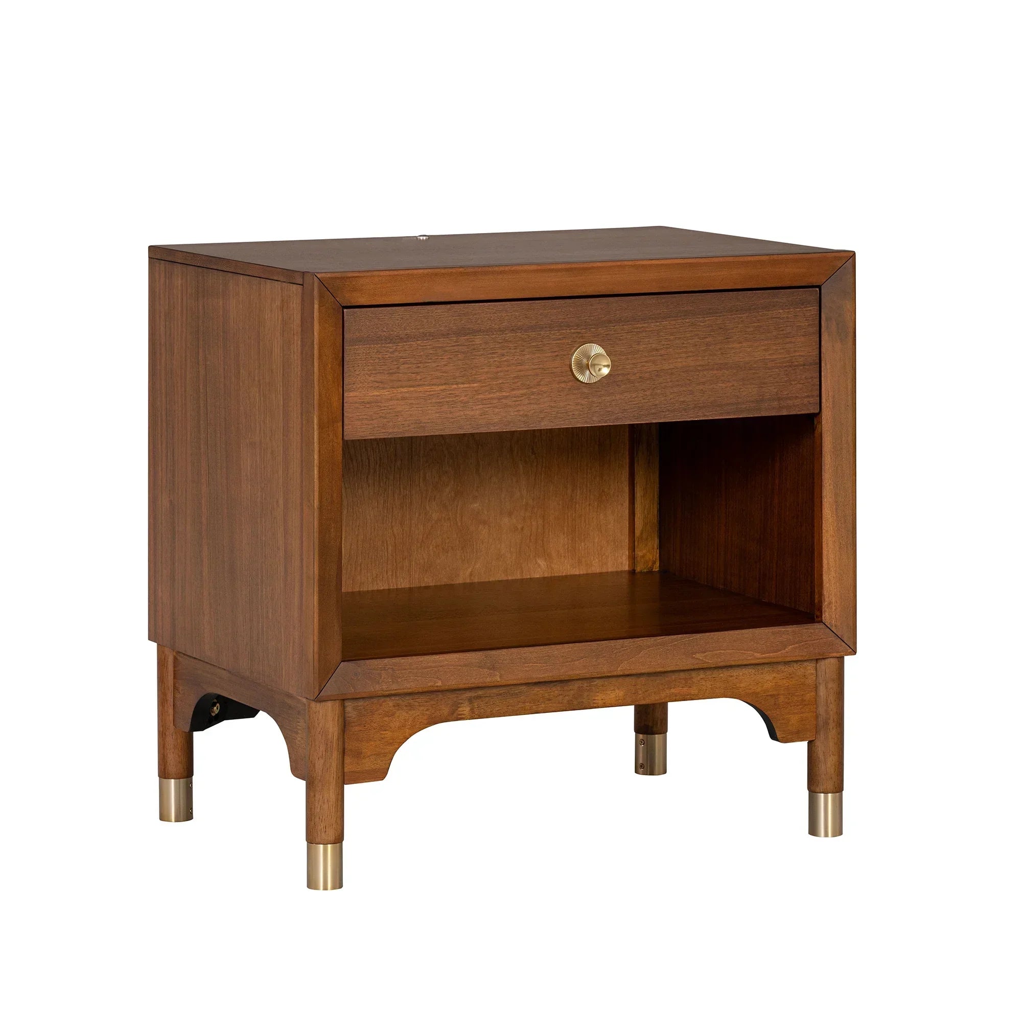 Hepburne Mid Century Walnut 1-Drawer 26 in. Nightstand with Touch Light