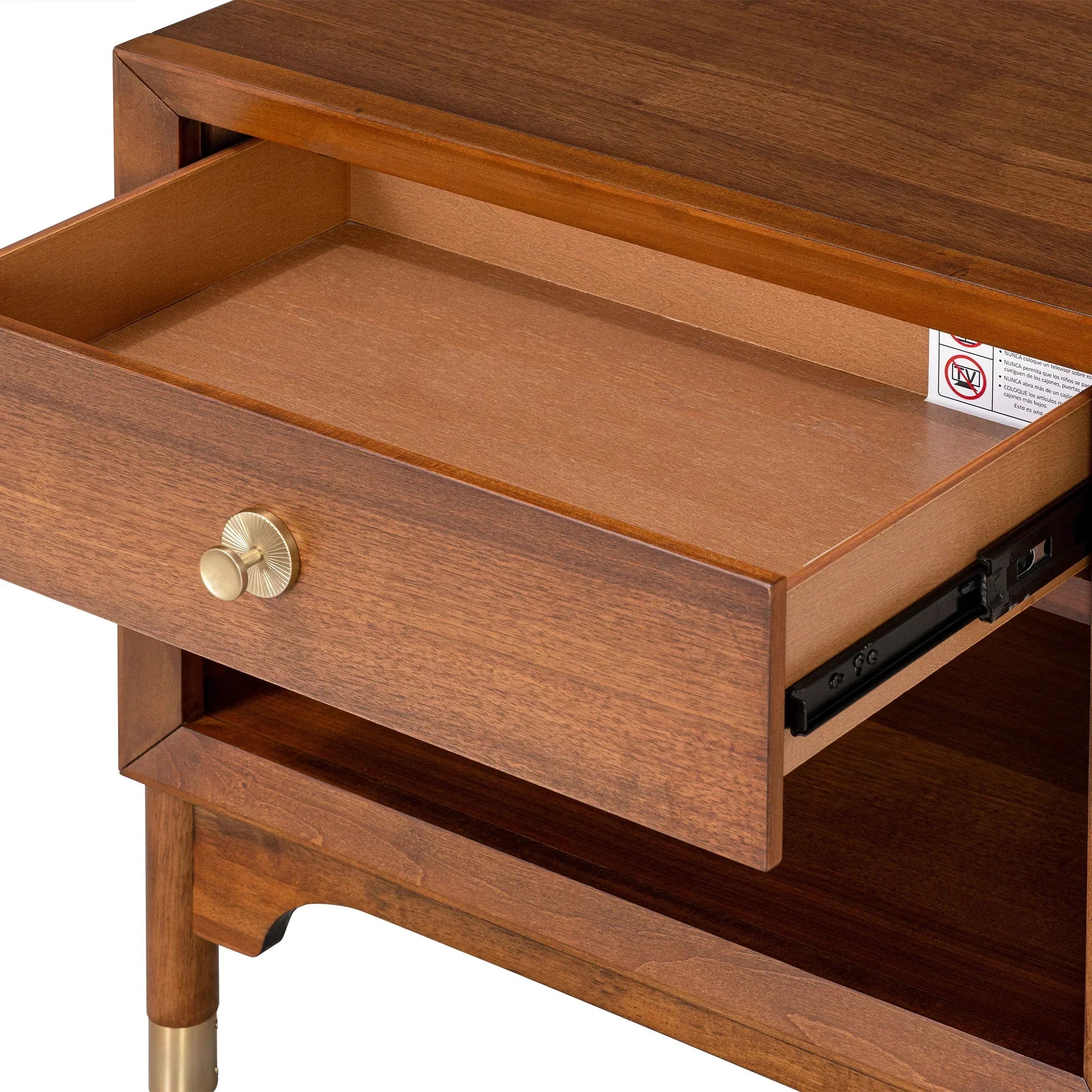 Hepburne Mid Century Walnut 1-Drawer 26 in. Nightstand with Touch Light