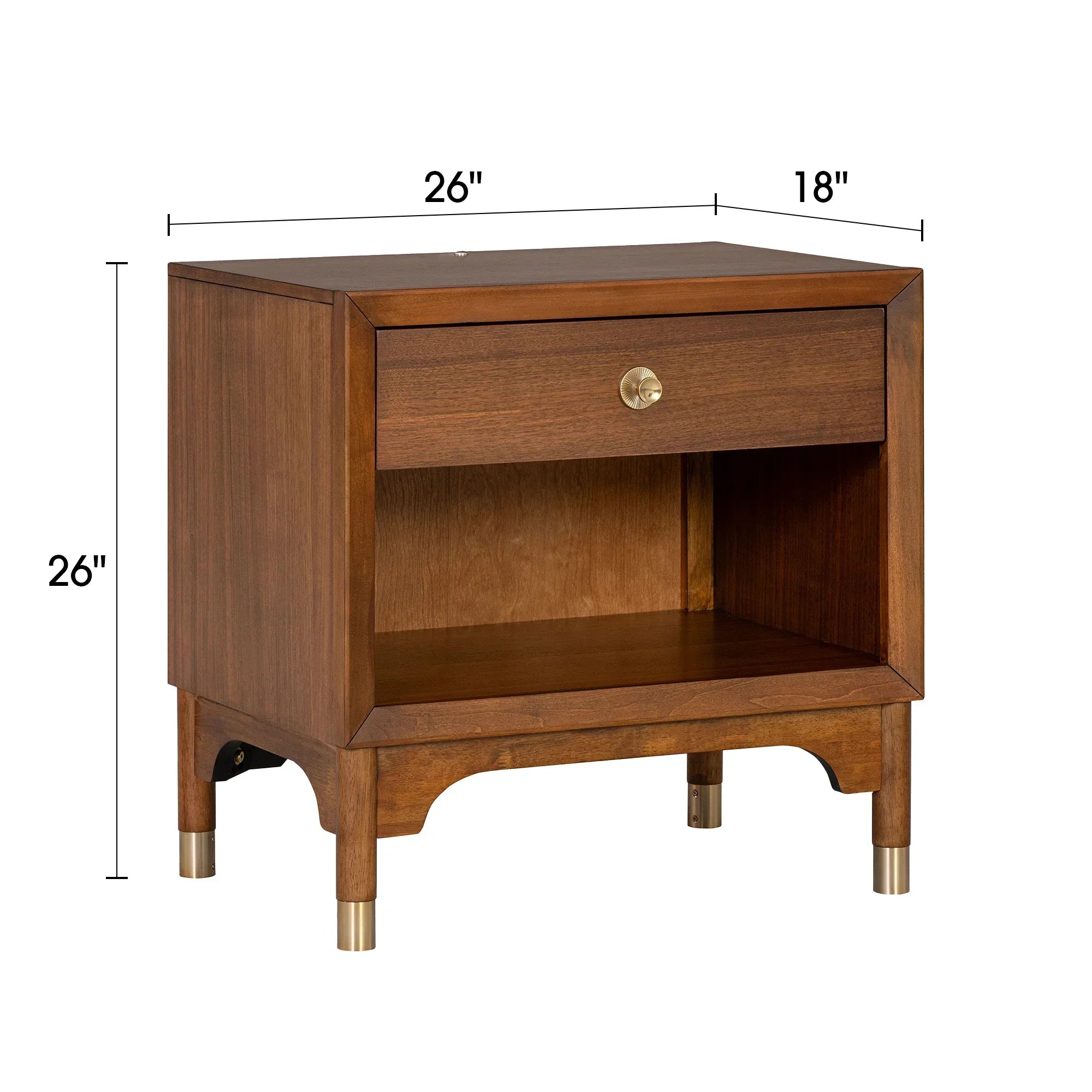 Hepburne Mid Century Walnut 1-Drawer 26 in. Nightstand with Touch Light