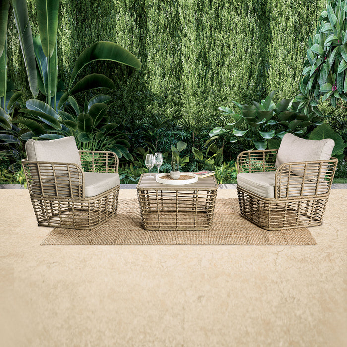 Johari Contemporary 3-Piece Outdoor Rattan Conversation Set