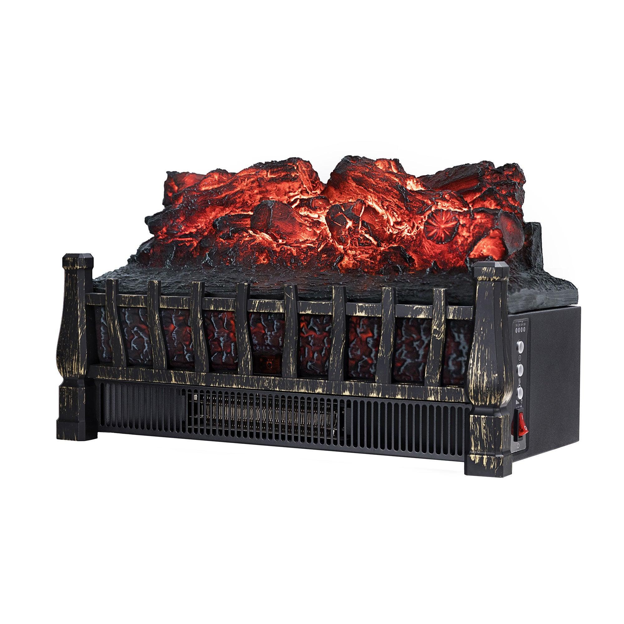 Chimenea eléctrica negra de una sola configuración de calor con llama y control remoto