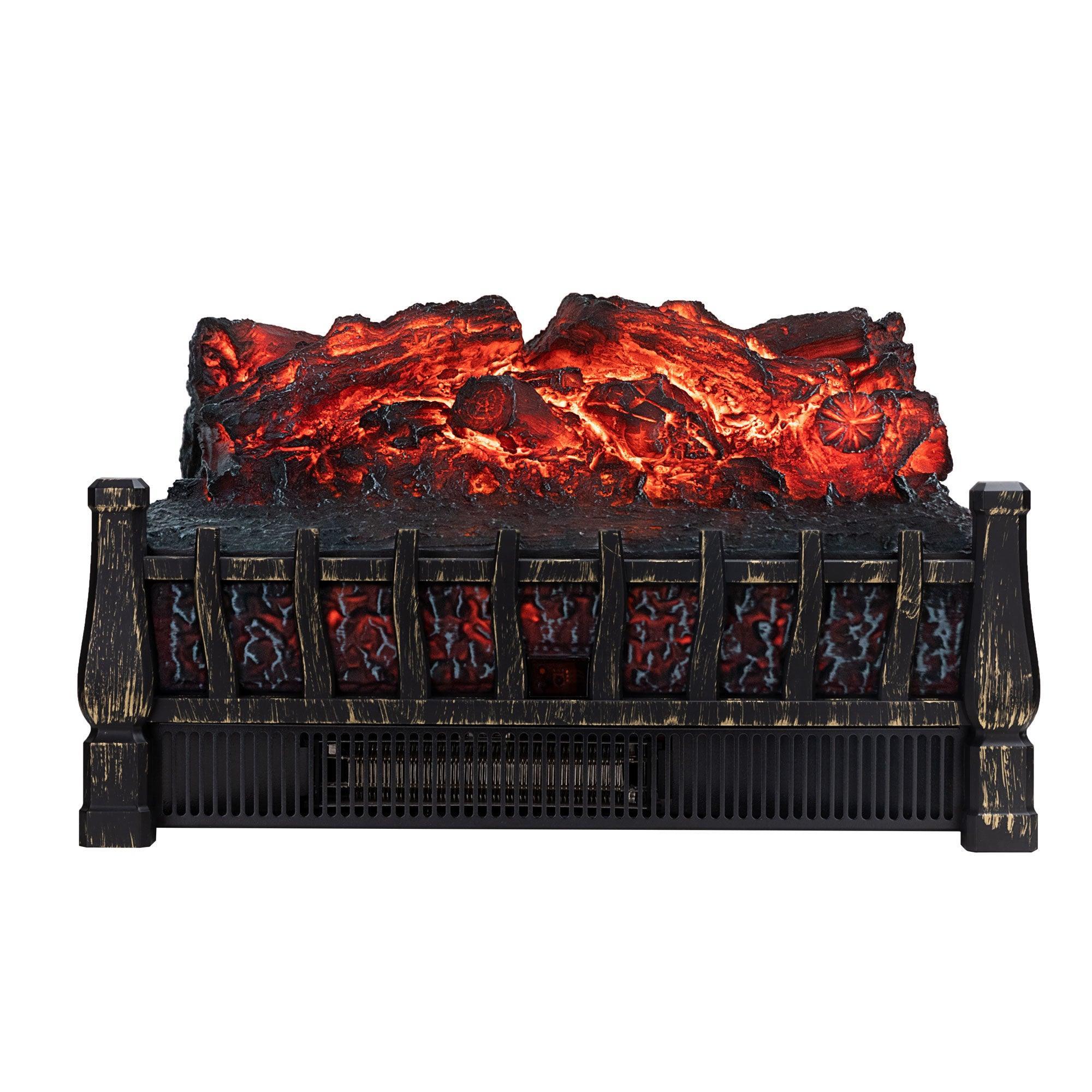 Chimenea eléctrica negra de una sola configuración de calor con llama y control remoto