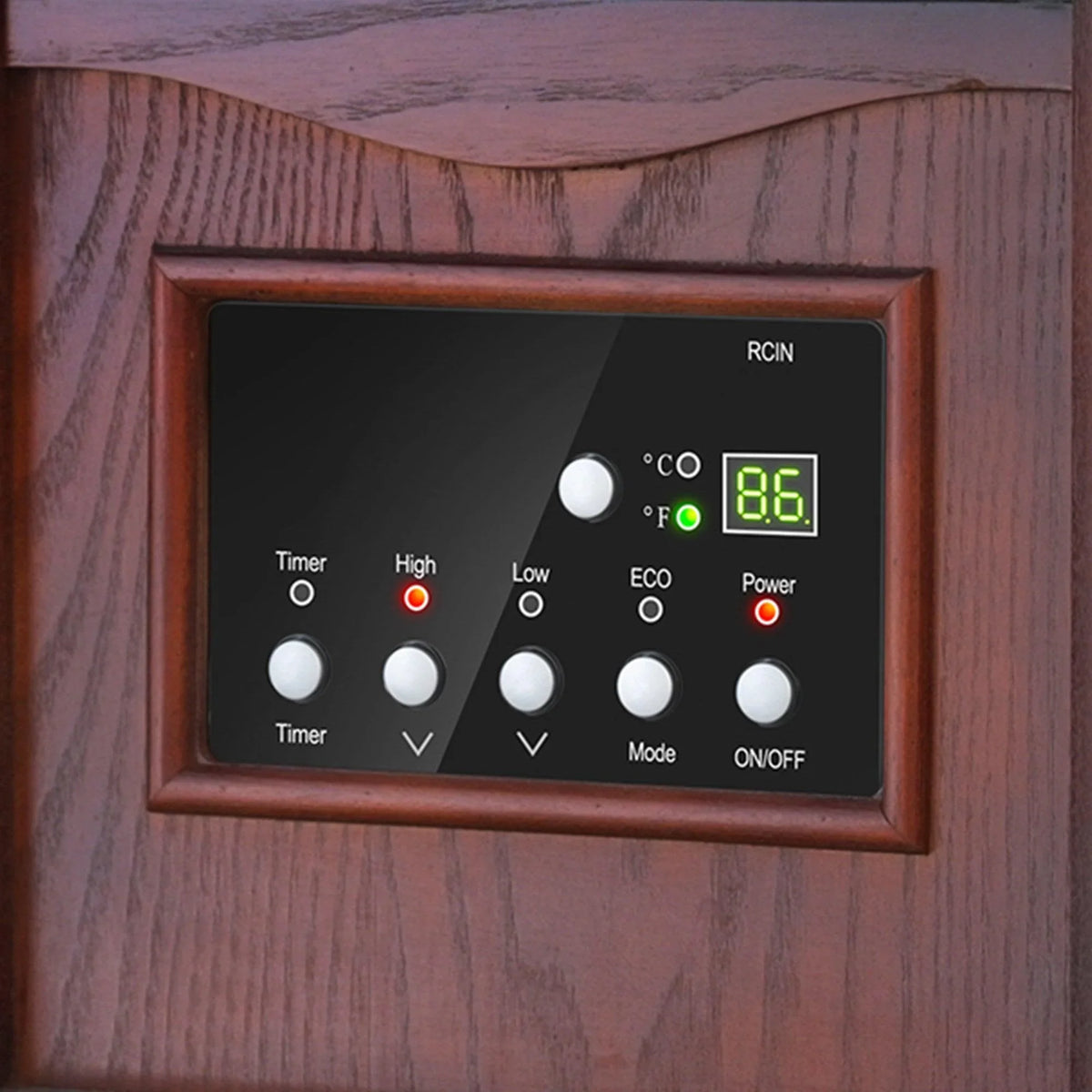 1500-Watt Electric Cabinet 4 Quartz Infrared Heater Wood with LED Digital Screen, Remote Control and Timer