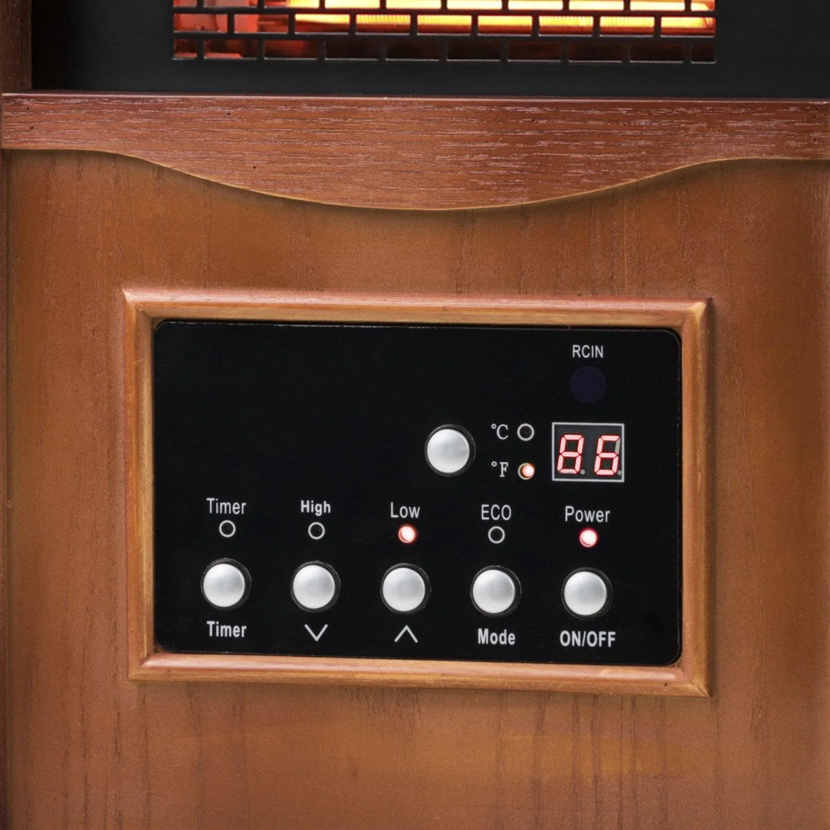 1500-Watt Electric Cabinet 4 Quartz Infrared Heater Wood with LED Digital Screen, Remote Control and Timer