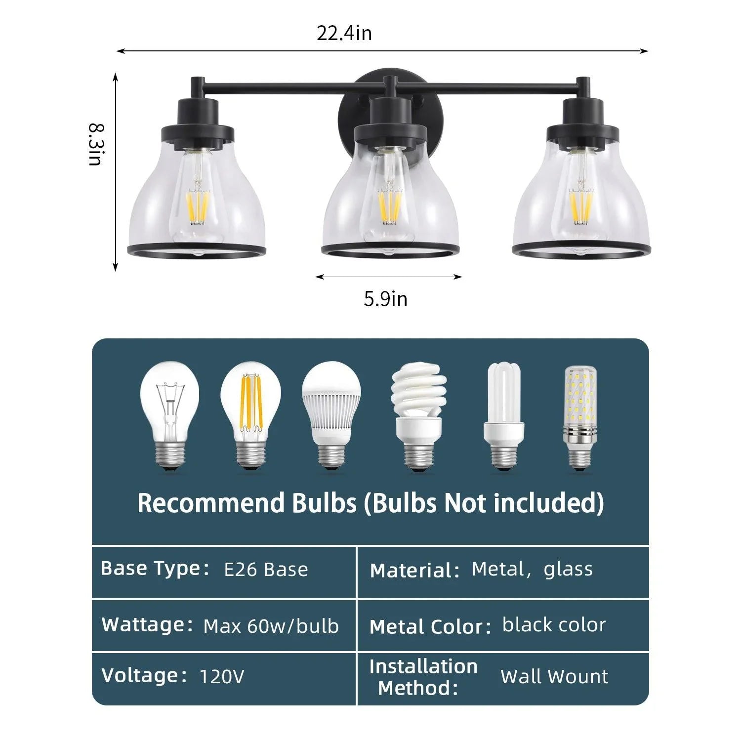 Lámpara de tocador de baño moderna Hermosa de 3 luces
