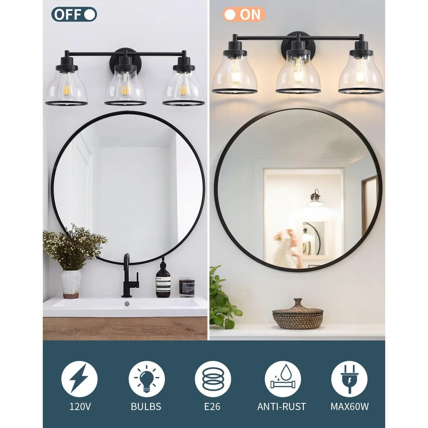 Lámpara de tocador de baño moderna Hermosa de 3 luces