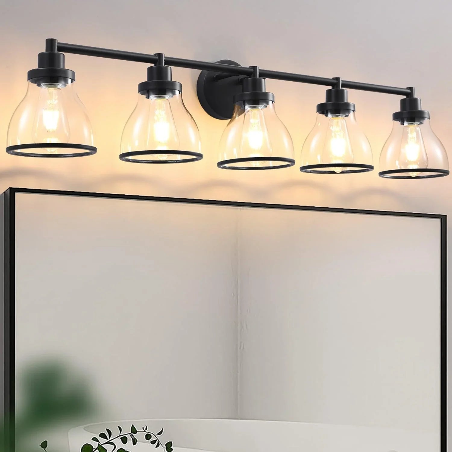 Hermosa Modern Polished Nickel & Black 5-Light Bathroom Vanity Light