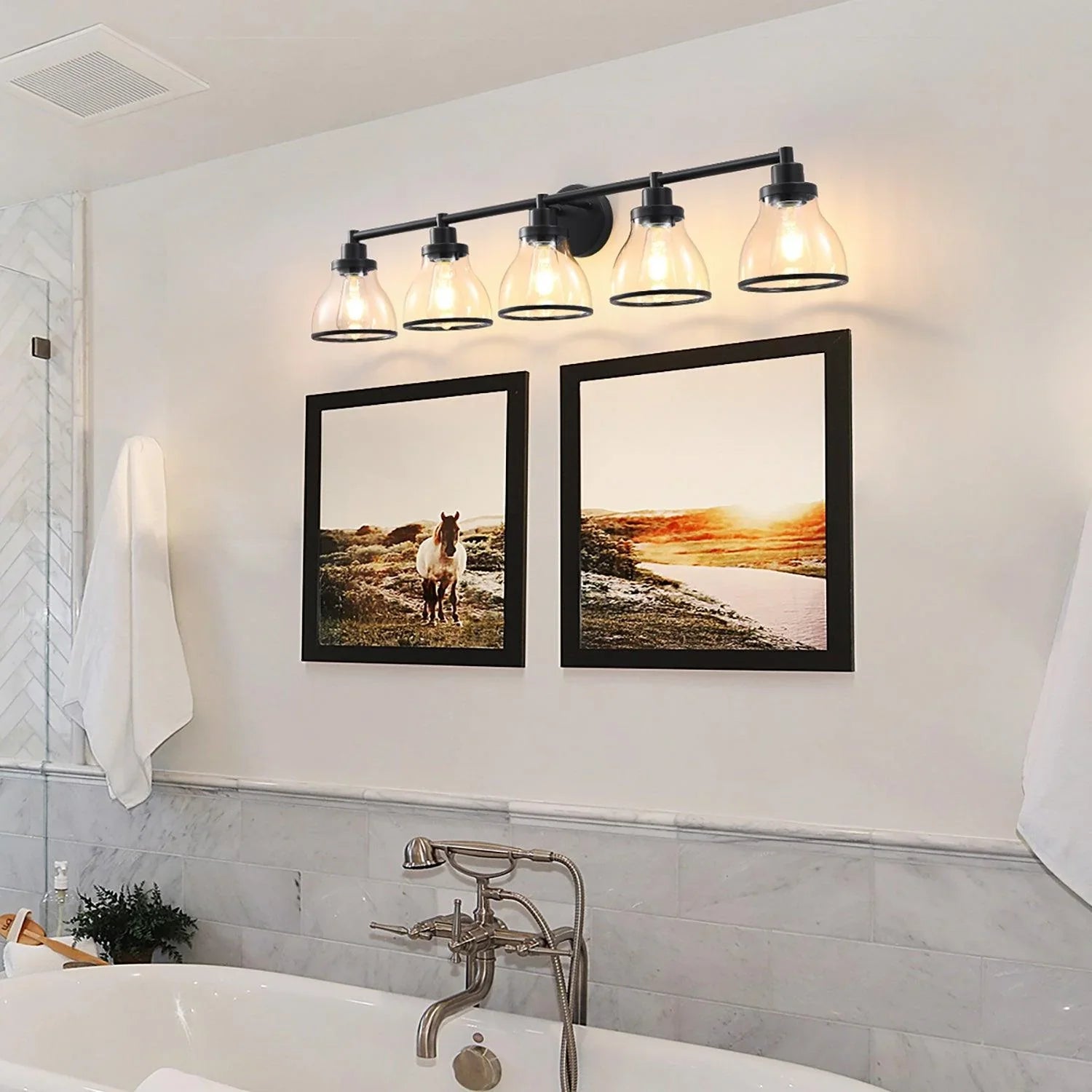 Hermosa Modern Polished Nickel & Black 5-Light Bathroom Vanity Light