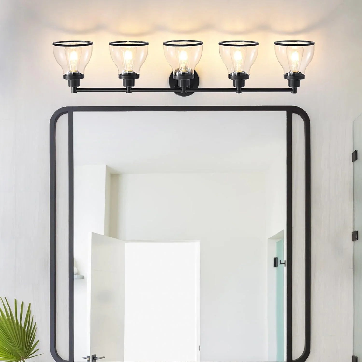 Hermosa Modern Polished Nickel & Black 5-Light Bathroom Vanity Light
