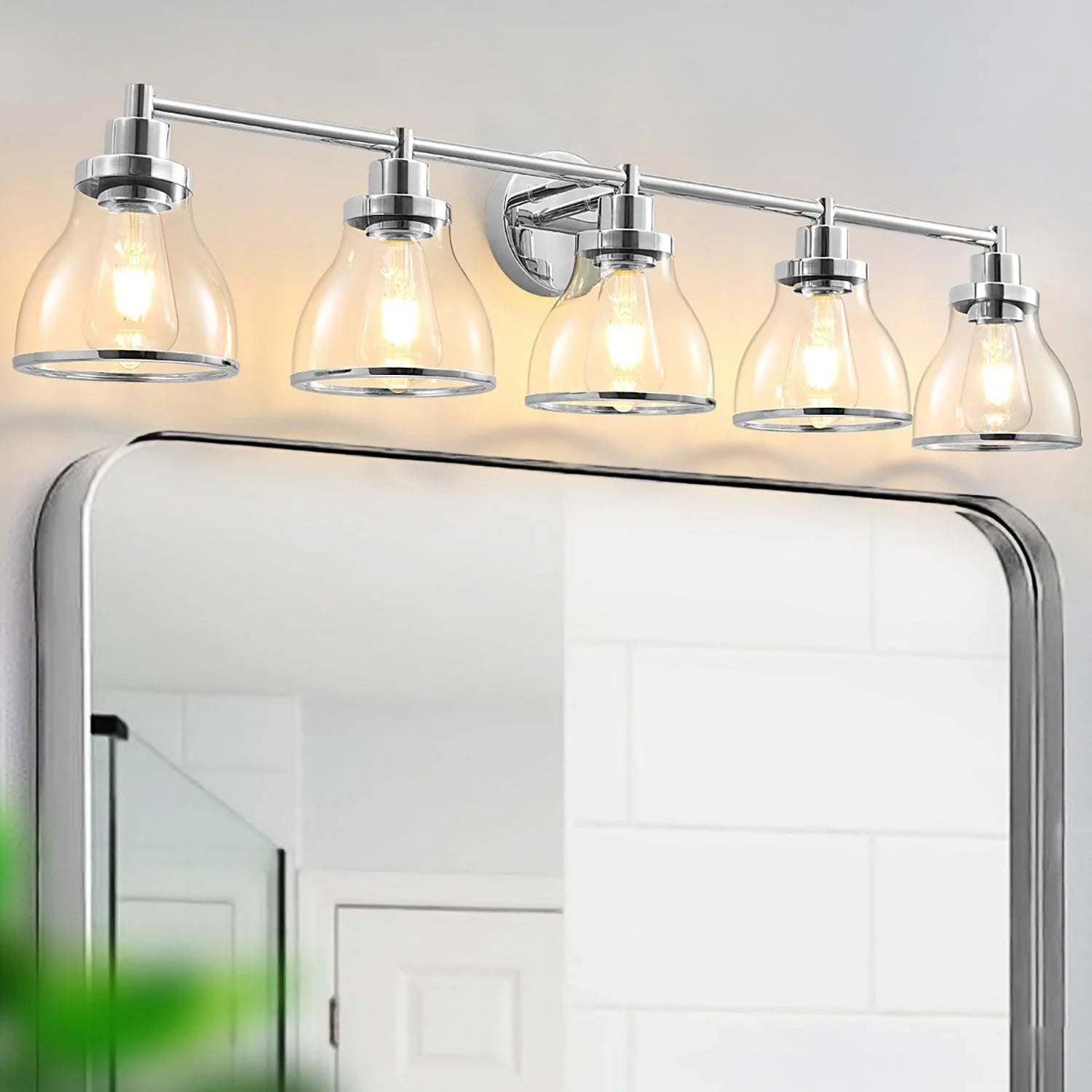 Hermosa Modern Polished Nickel & Black 5-Light Bathroom Vanity Light