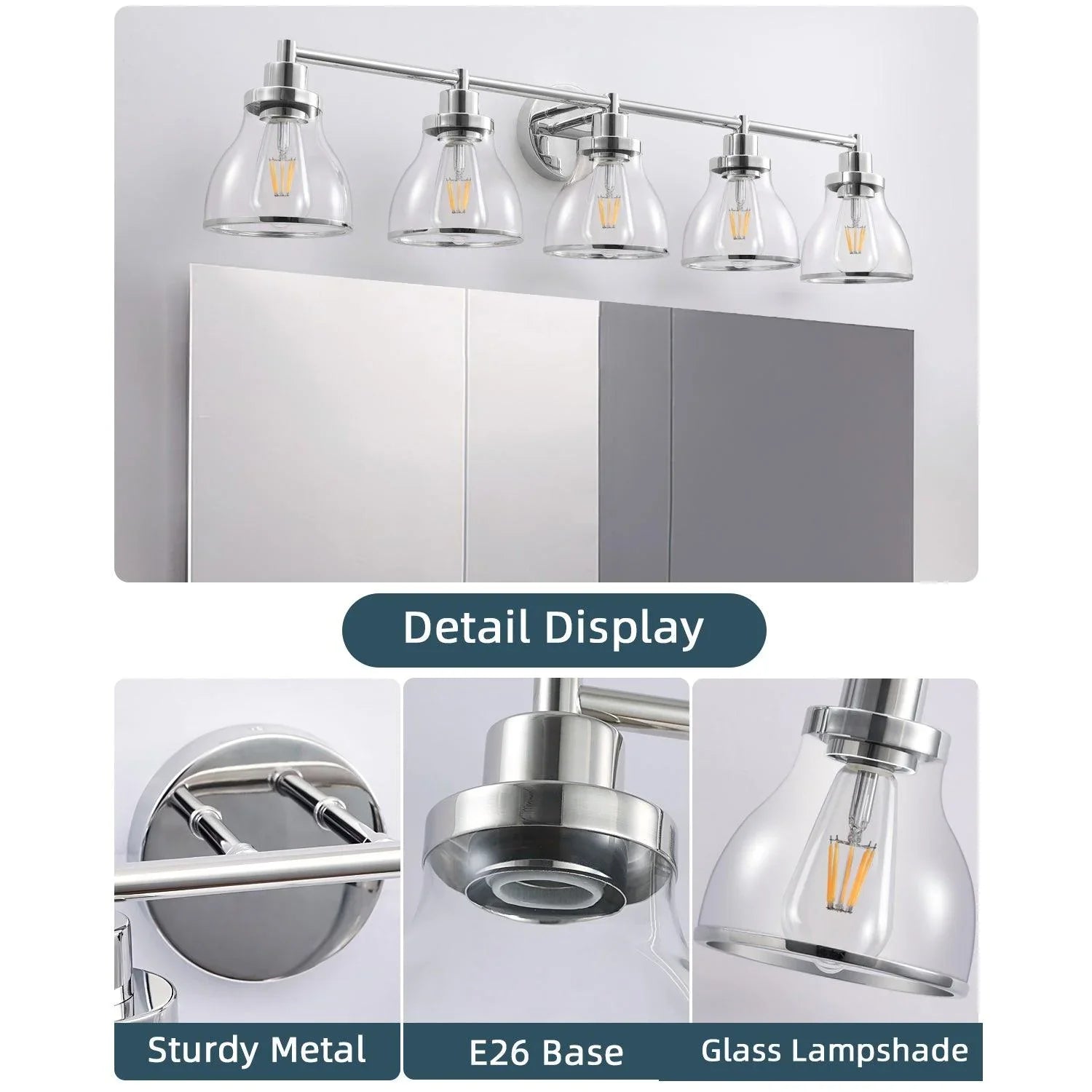 Hermosa Modern Polished Nickel & Black 5-Light Bathroom Vanity Light