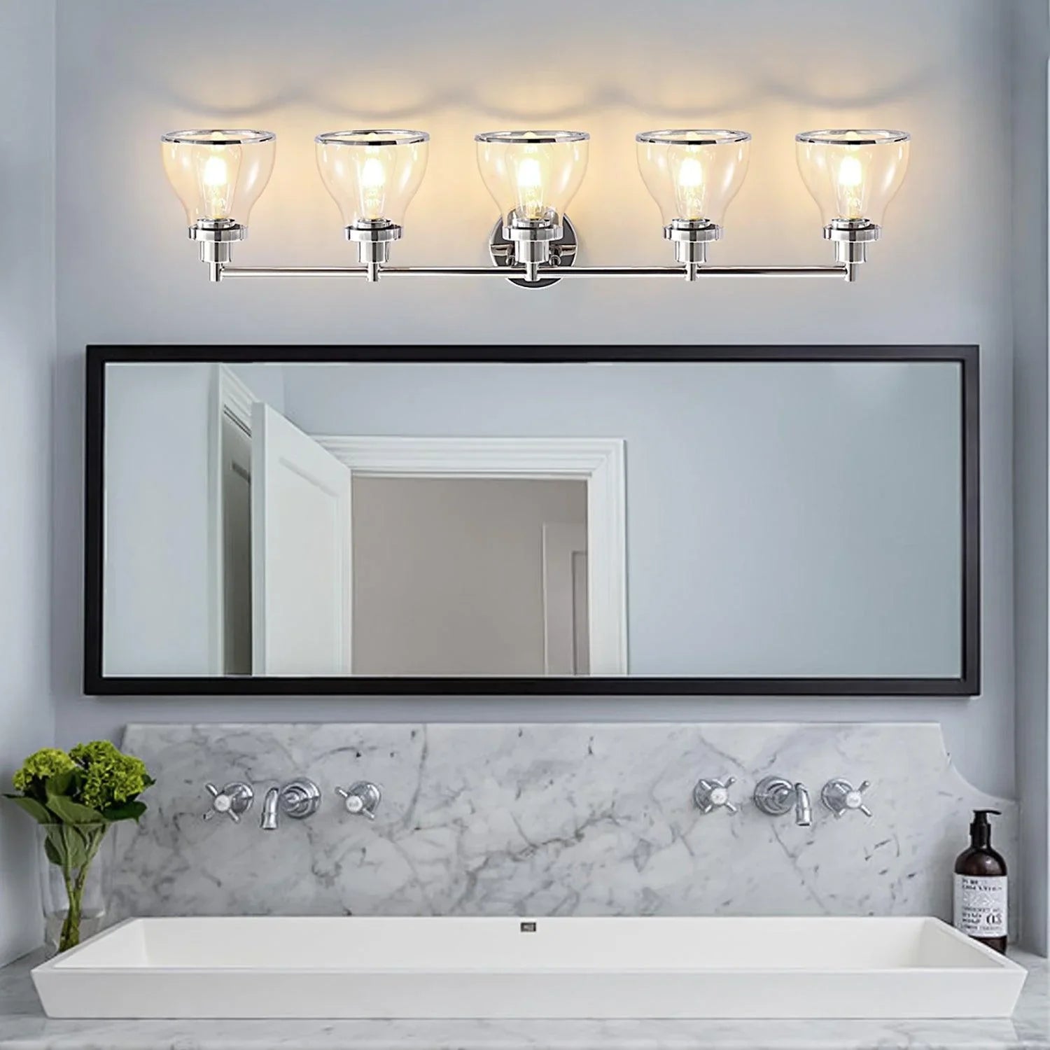 Hermosa Modern Polished Nickel & Black 5-Light Bathroom Vanity Light