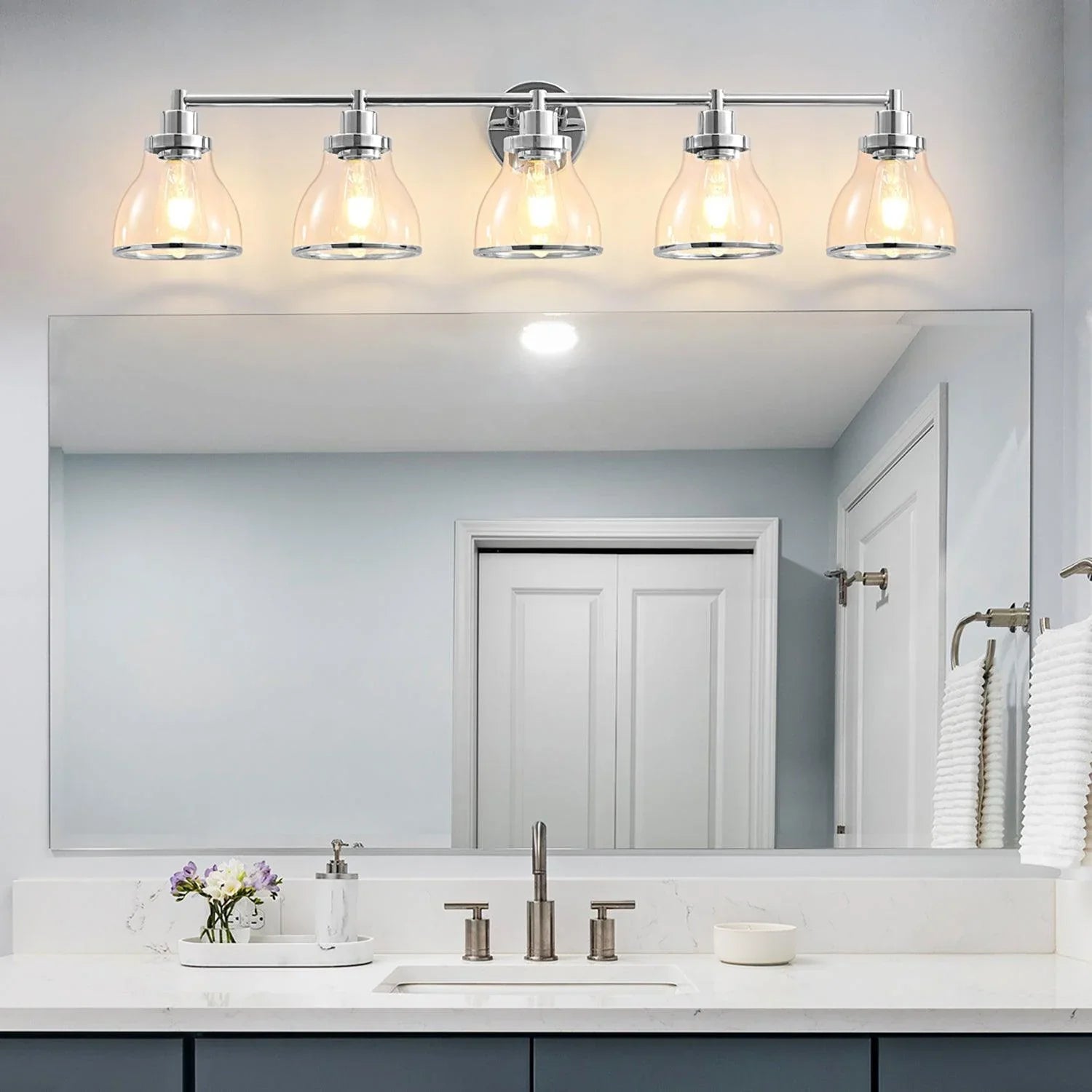 Hermosa Modern Polished Nickel & Black 5-Light Bathroom Vanity Light