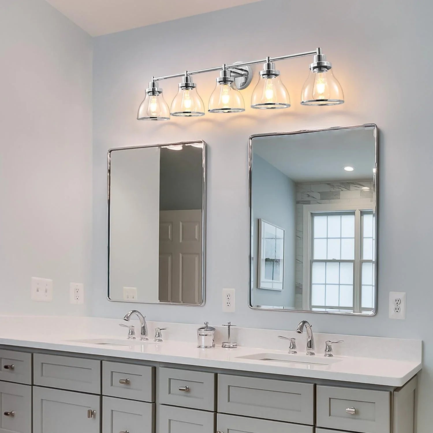 Hermosa Modern Polished Nickel & Black 5-Light Bathroom Vanity Light