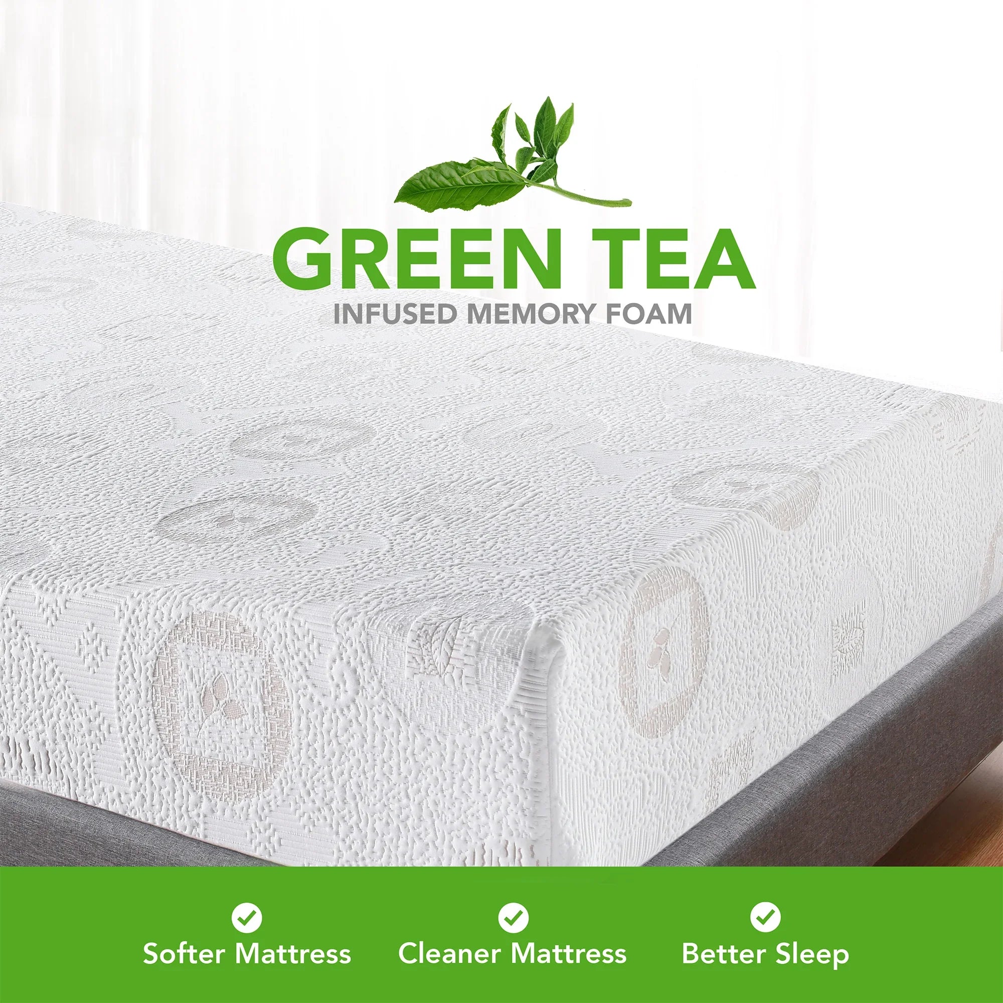 8 Inch Herbal Fusion Green Tea-Infused Polyester Memory Foam Queen Mattress