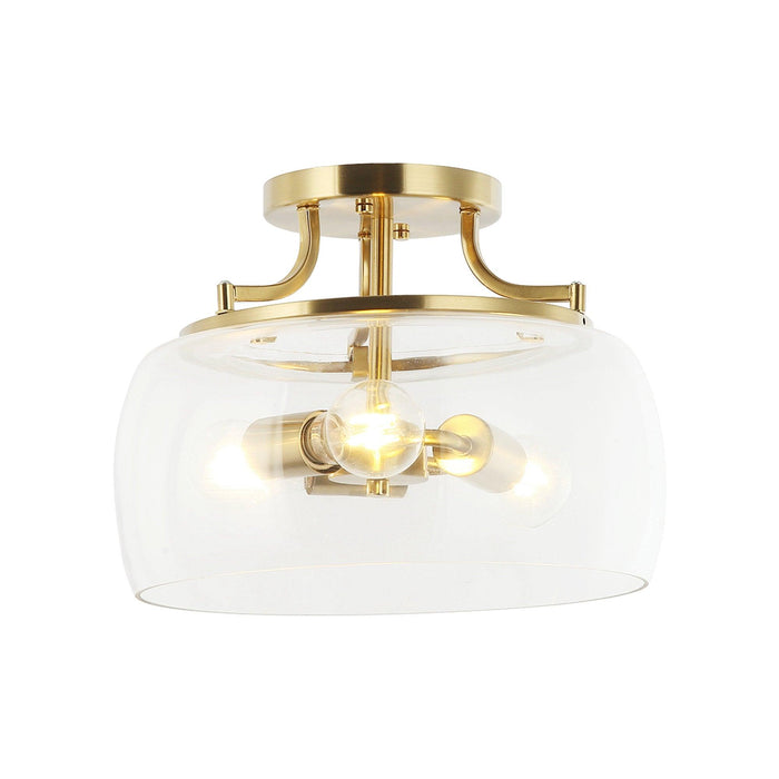 13 Inch 3-Light Brass Gold Semi-Flush Mount Ceiling Light Fixture with Clear Glass Shade