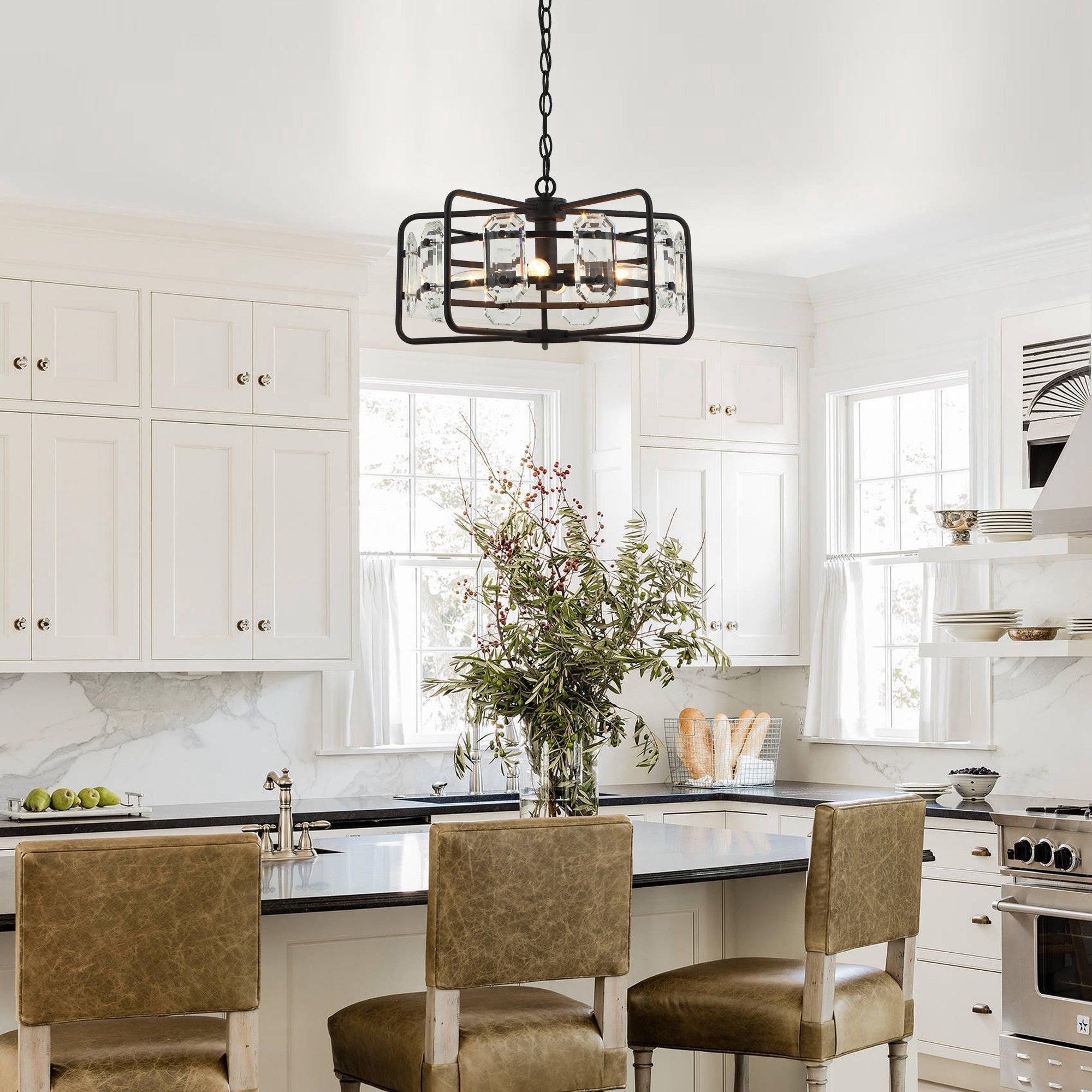 Lámpara colgante moderna de cristal dorado o negro de 4 luces