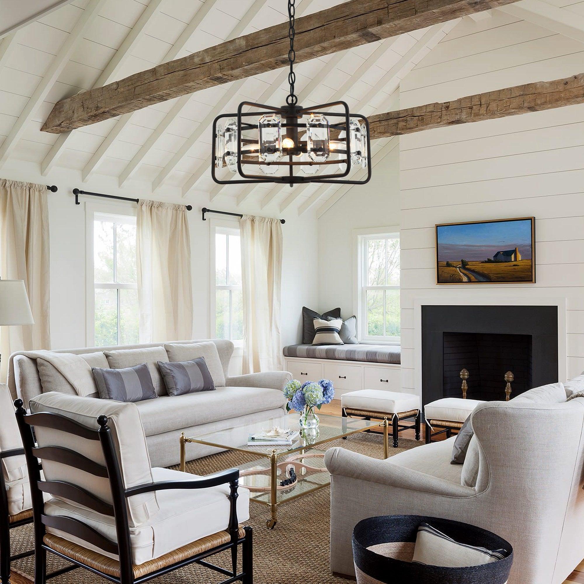 Lámpara colgante moderna de cristal dorado o negro de 4 luces