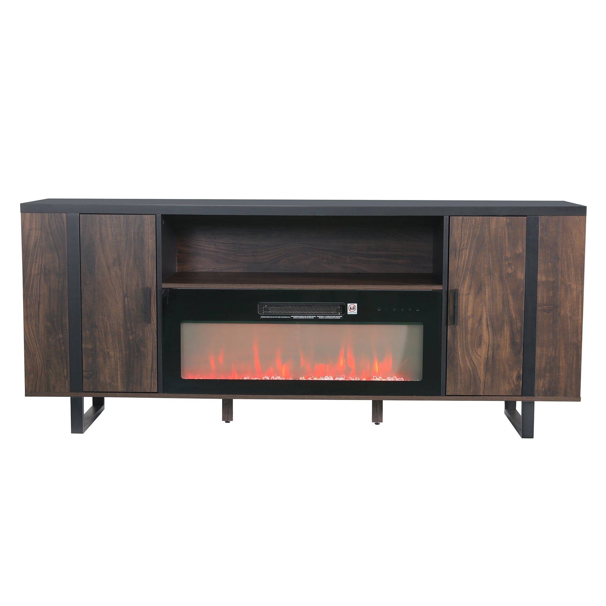 72 Inch Both Sides Open Shelves TV Stand with 36 Inch Electric Fireplace for Living Room