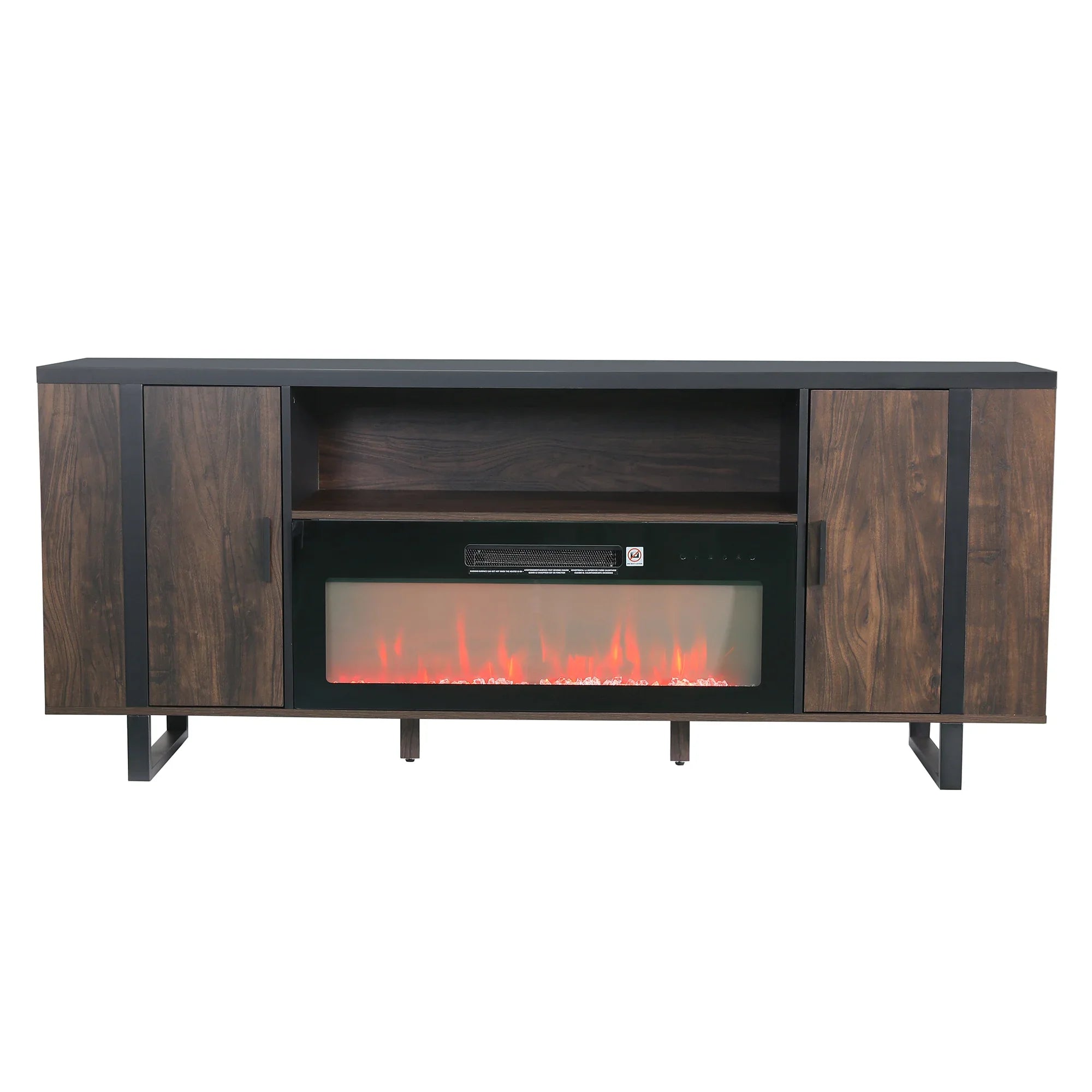 72 Inch Both Sides Open Shelves TV Stand with 36 Inch Electric Fireplace for Living Room