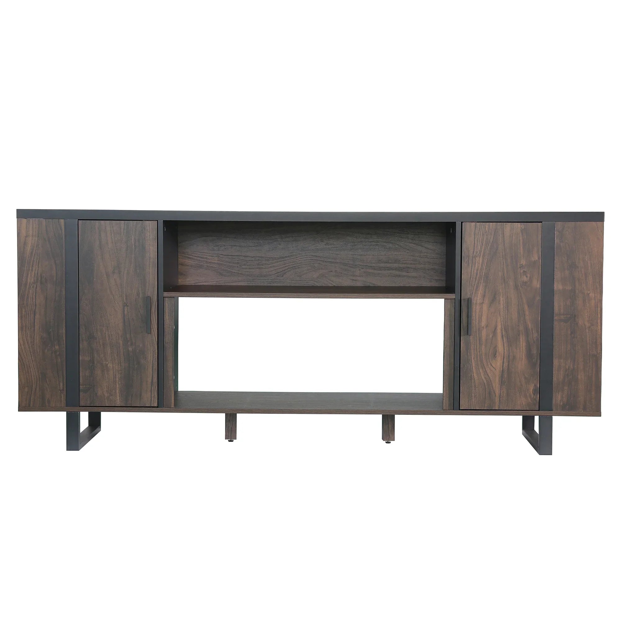 72 Inch Both Sides Open Shelves TV Stand with 36 Inch Electric Fireplace for Living Room