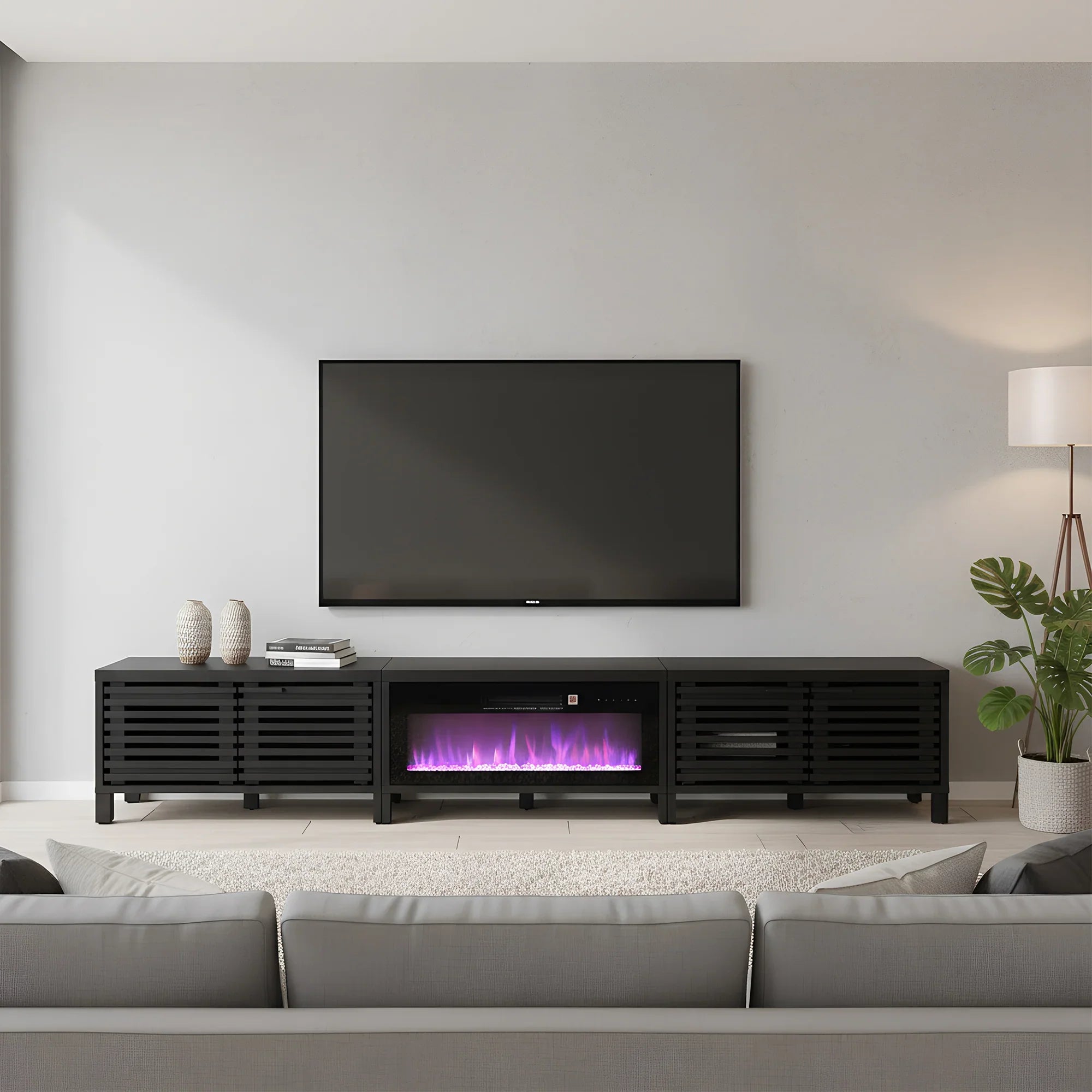 Mueble de TV rústico de 58" con chimenea eléctrica de 18" para sala de estar