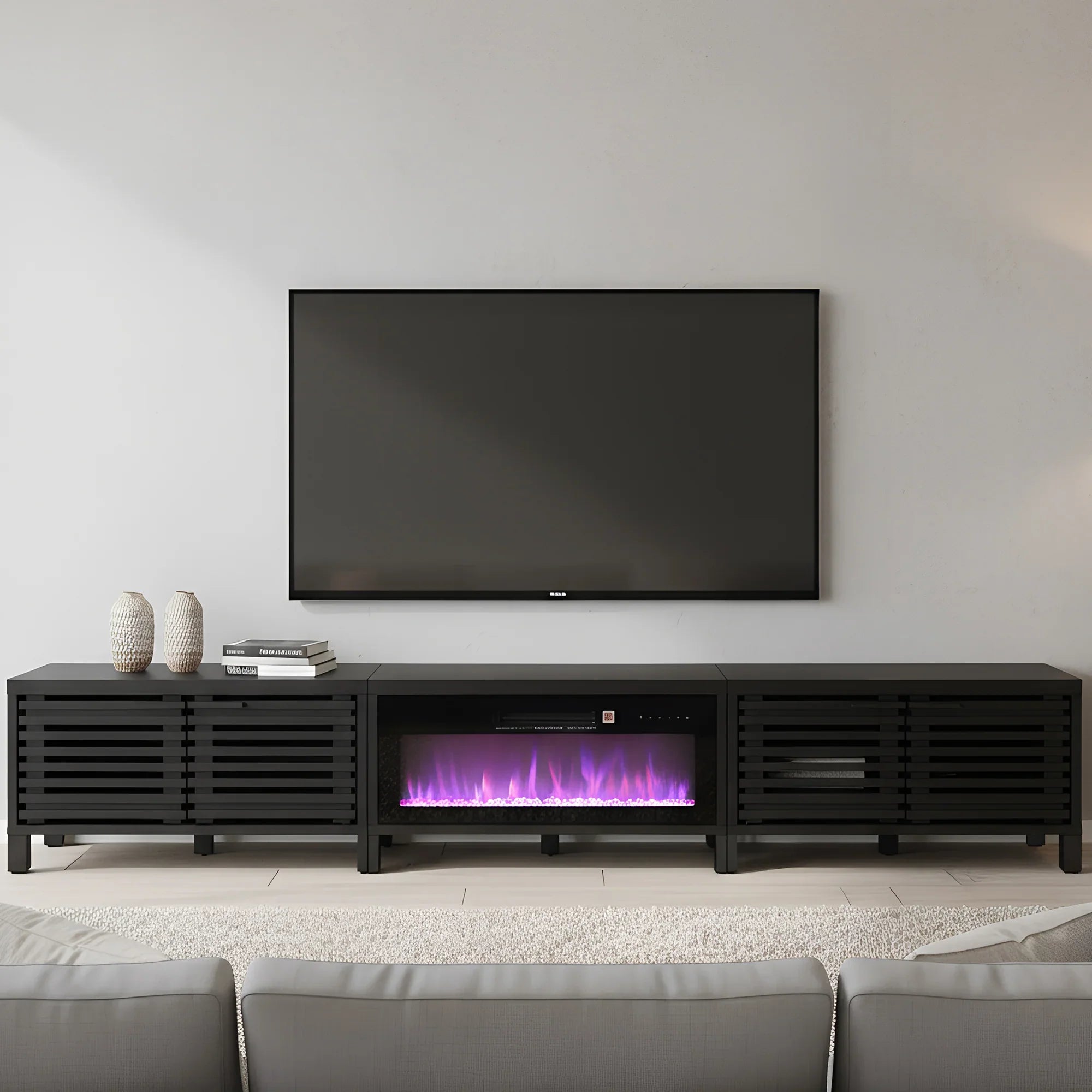 Mueble de TV rústico de 58" con chimenea eléctrica de 18" para sala de estar