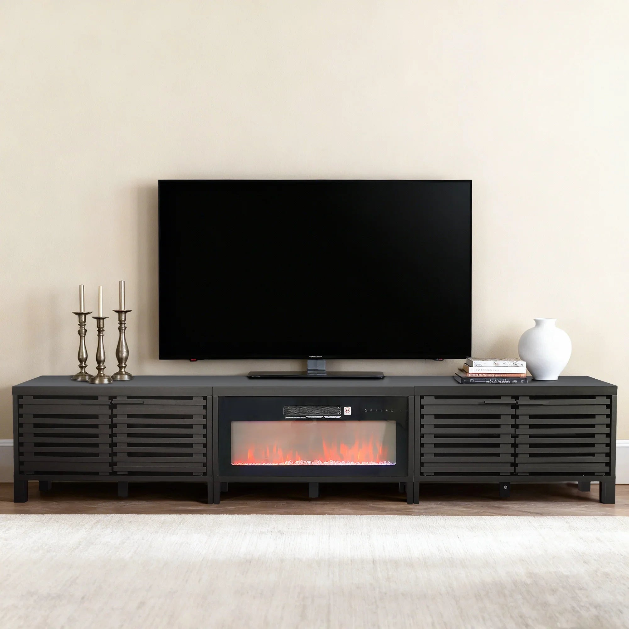 Mueble de TV rústico de 58" con chimenea eléctrica de 18" para sala de estar