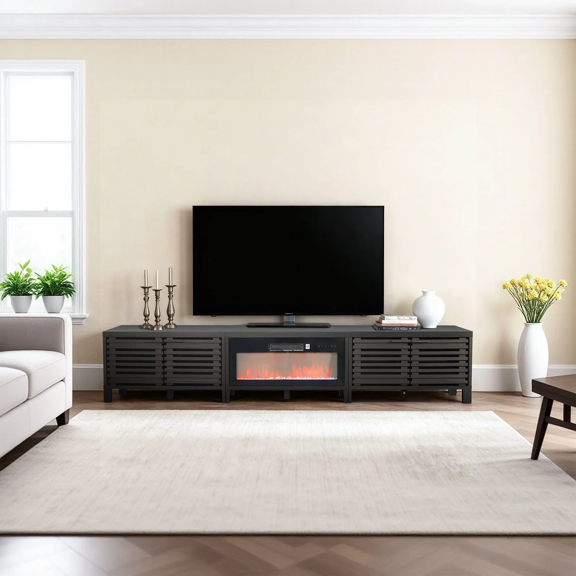 Mueble de TV rústico de 58" con chimenea eléctrica de 18" para sala de estar