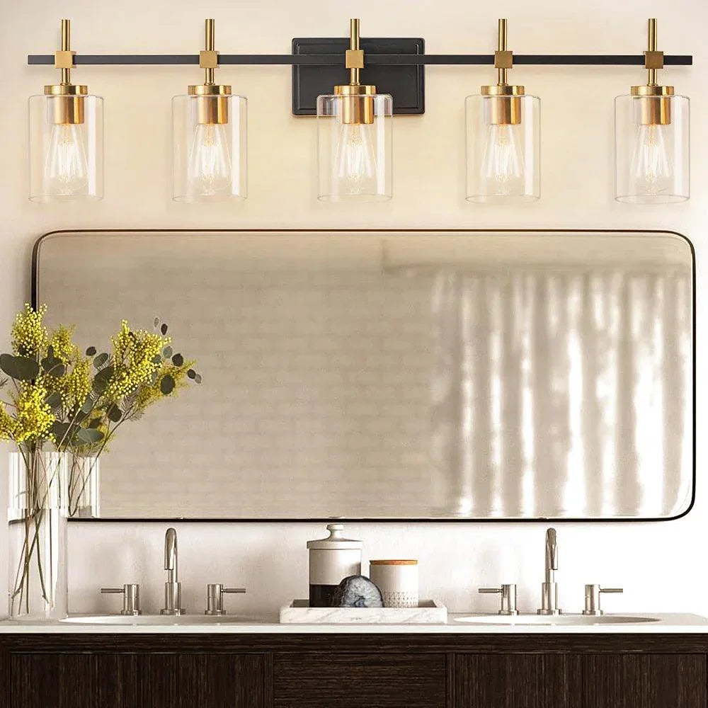 Lámpara de tocador de baño moderna de vidrio transparente Jasper de 5 luces