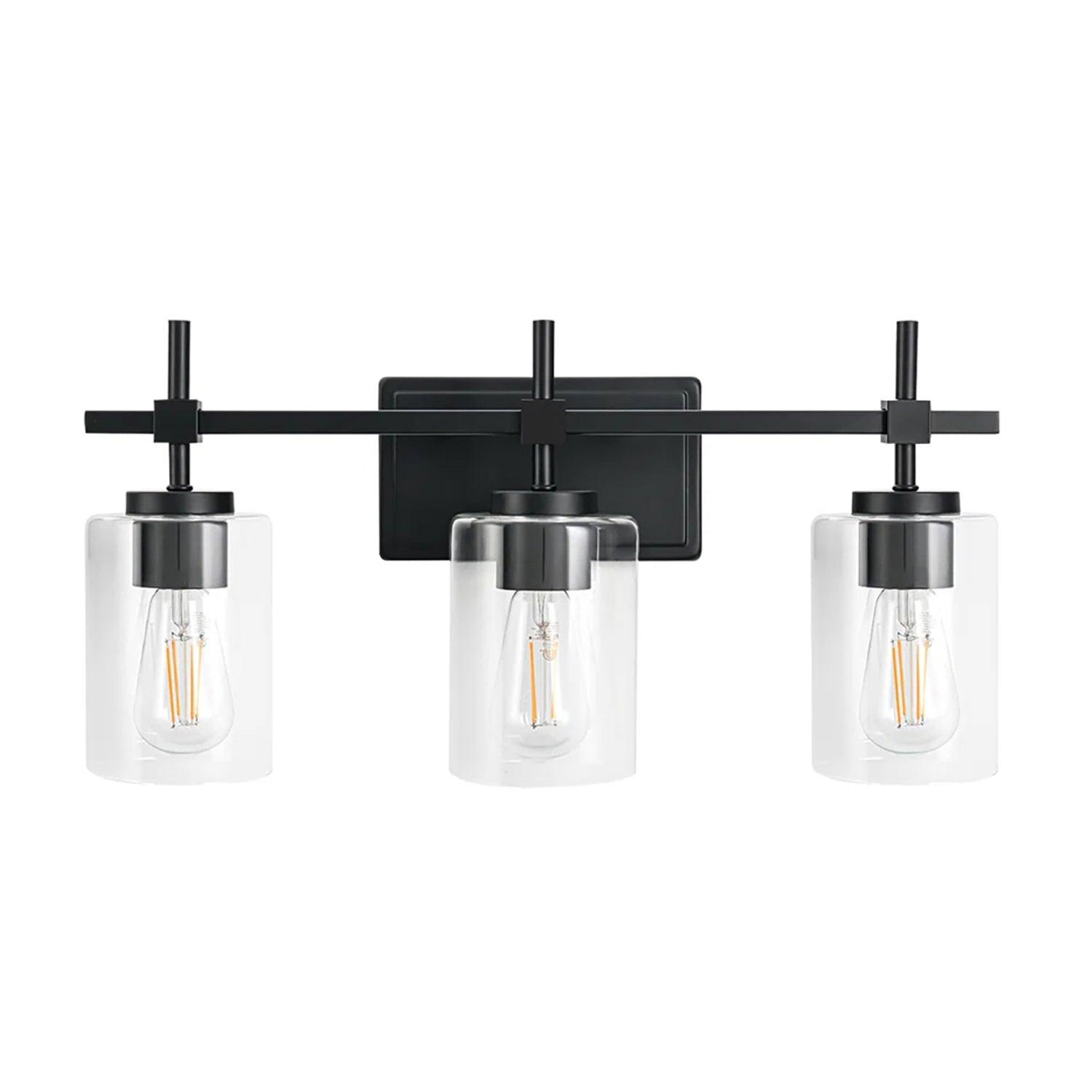 Jasper 3-Light Modern Clear Glass Bathroom Vanity Light, Black & Nickel