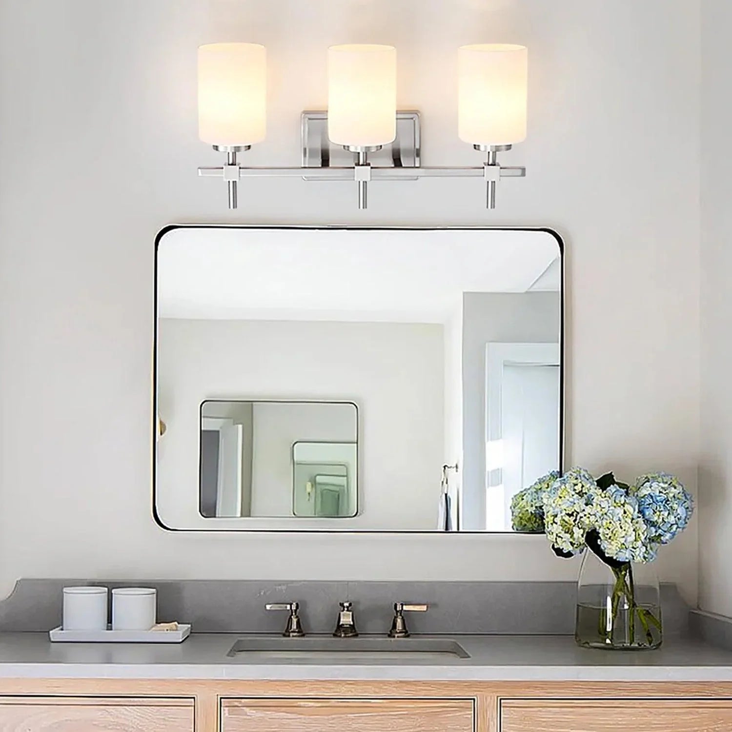 Jasper Gold Modern Frosted Glass 3-Light Bathroom Vanity Light
