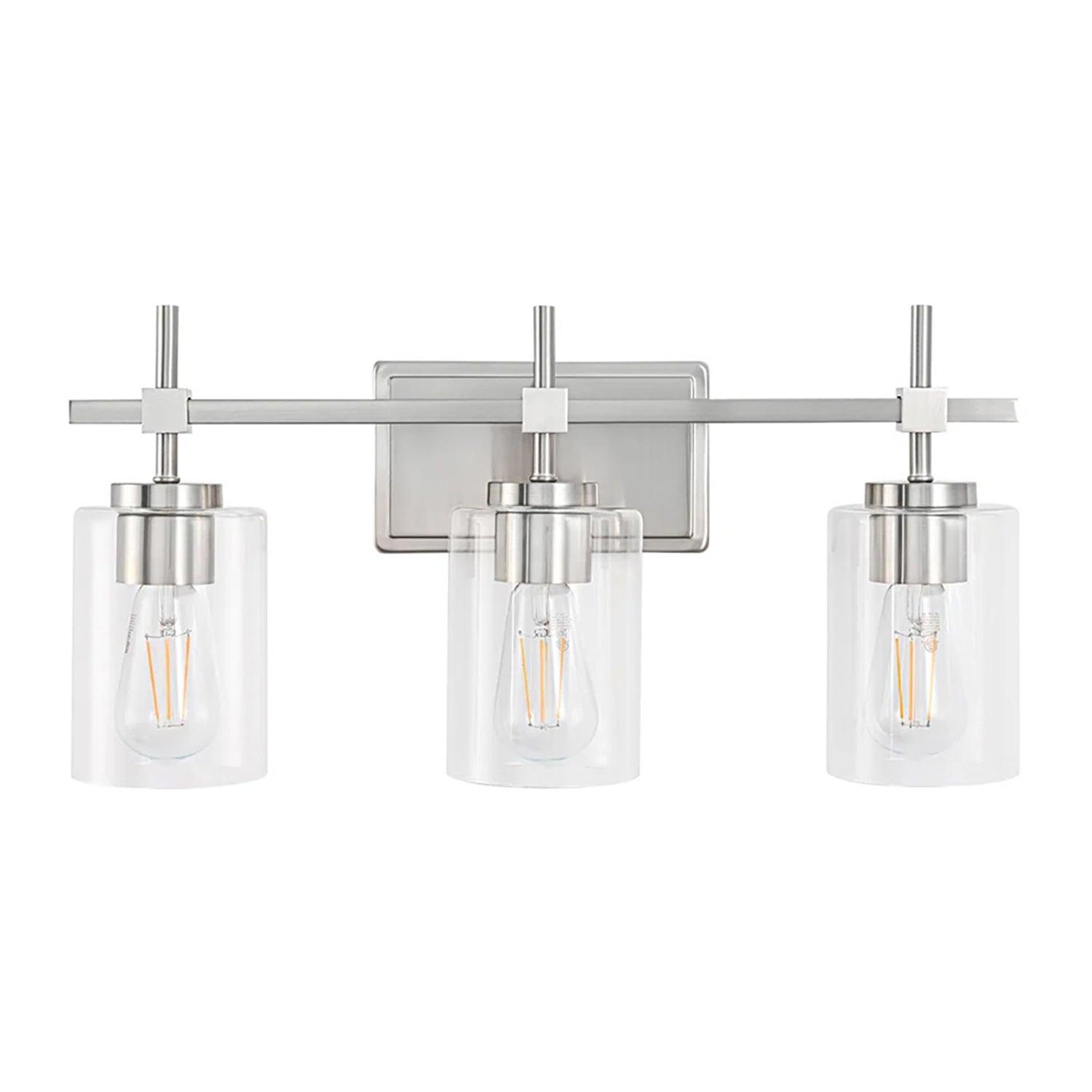 Jasper 3-Light Modern Clear Glass Bathroom Vanity Light, Black & Nickel