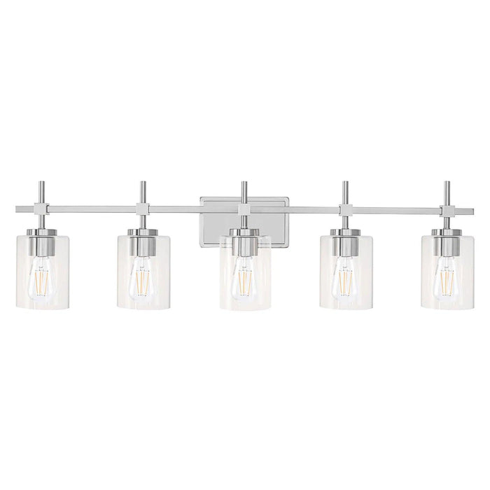Jasper Modern Brushed Nickel & Black Clear Glass 5-Light Bathroom Vanity Light